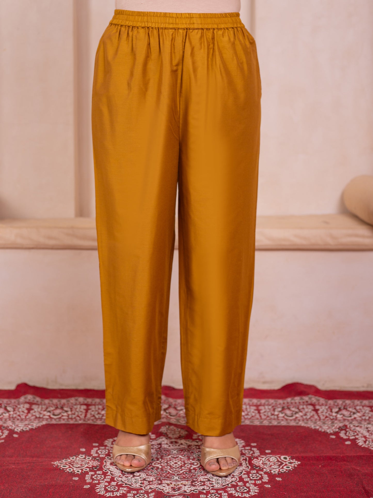 Blended silk Solid Straight Yellow Kurta