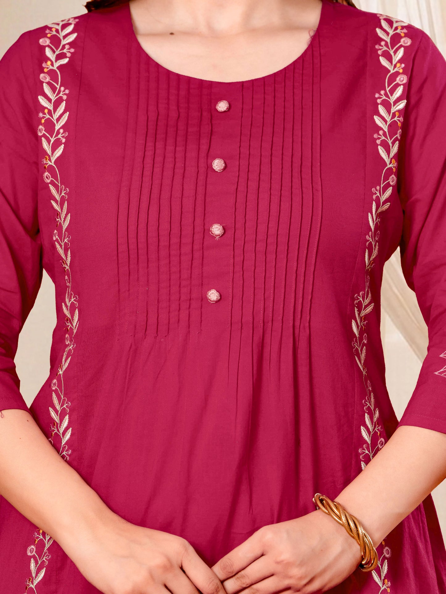 Embroidered Soft Cotton Solid Straight Pink Kurta