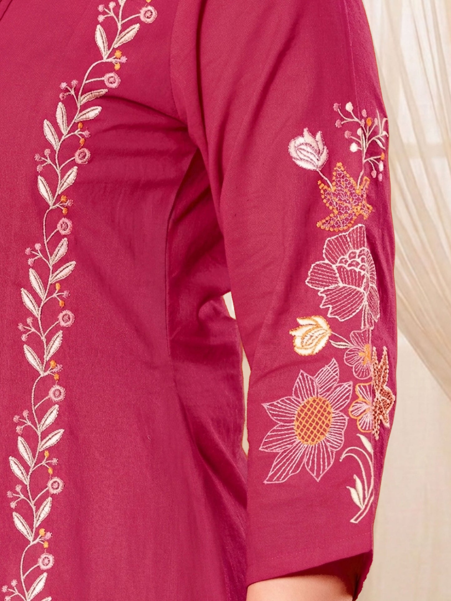 Embroidered Soft Cotton Solid Straight Pink Kurta