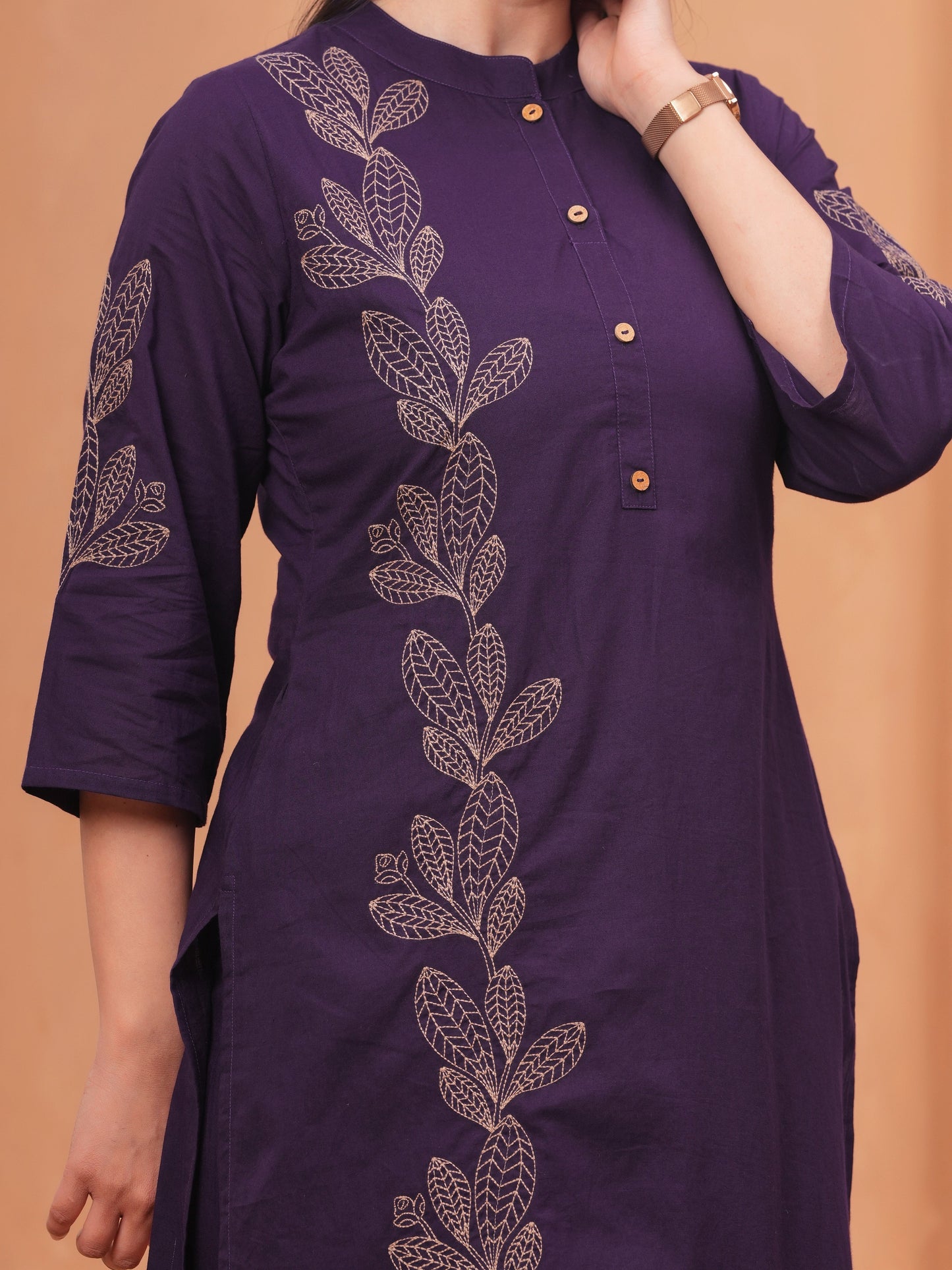 Embroidered Soft Cotton Solid Straight Violet Kurta