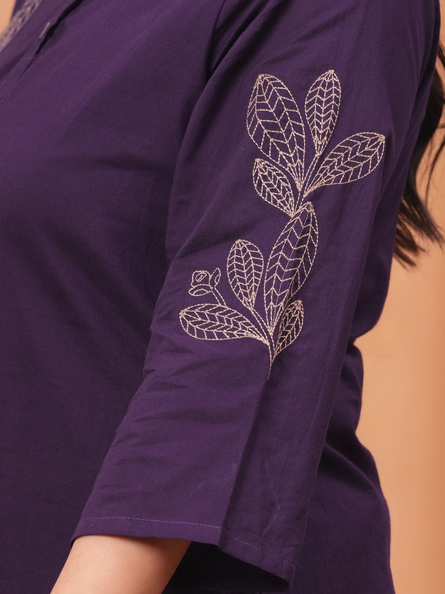 Embroidered Soft Cotton Solid Straight Violet Kurta