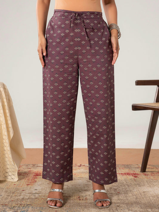 Soft Cotton Butti Mauve Regular Trousers