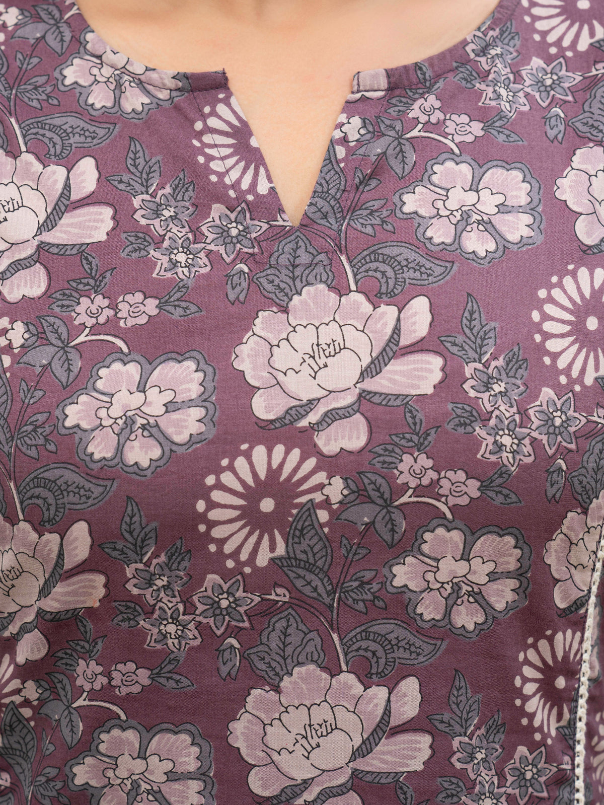 Soft Cotton Floral Straight Mauve Kurta