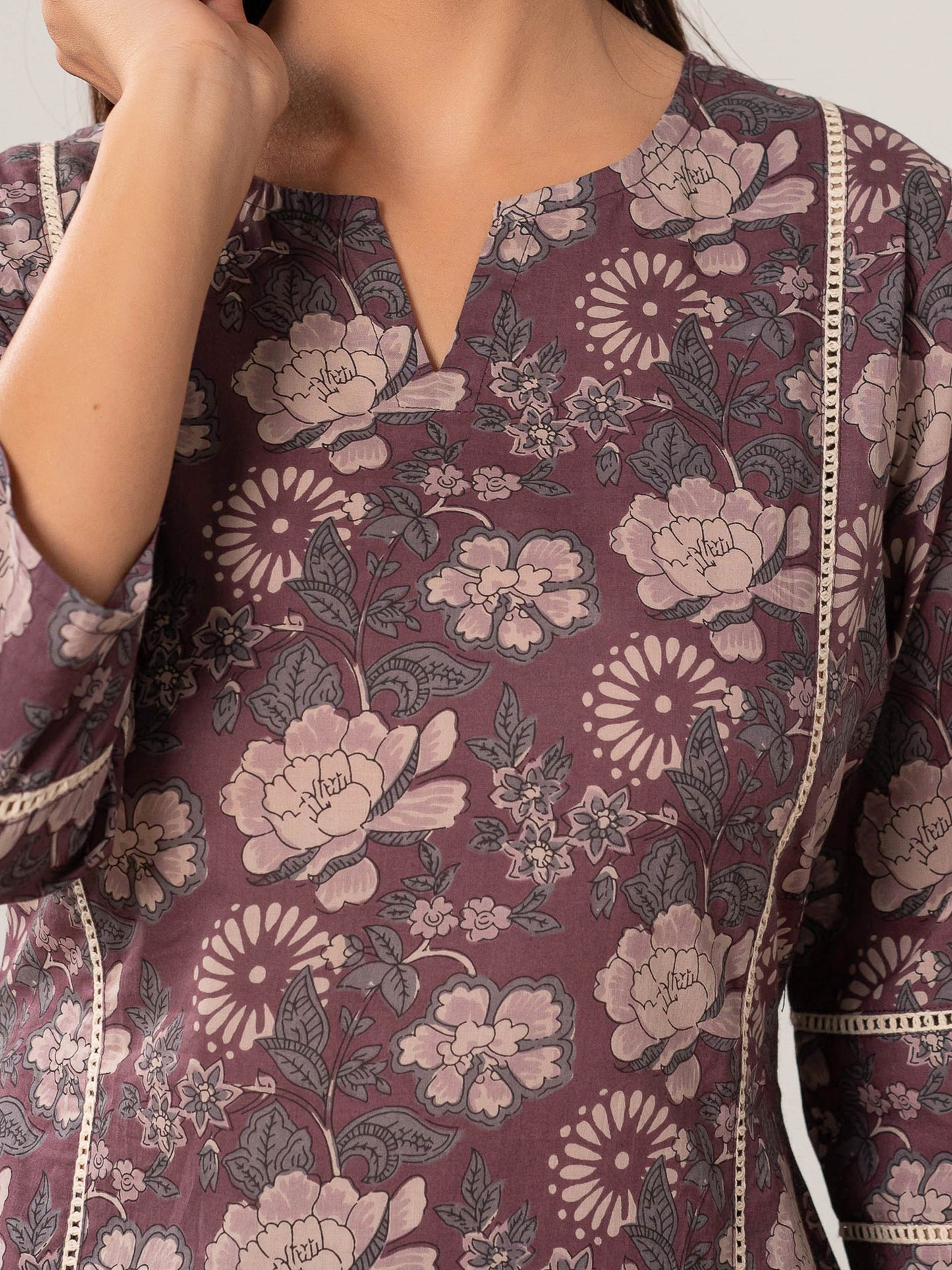 Soft Cotton Floral Straight Mauve Kurta