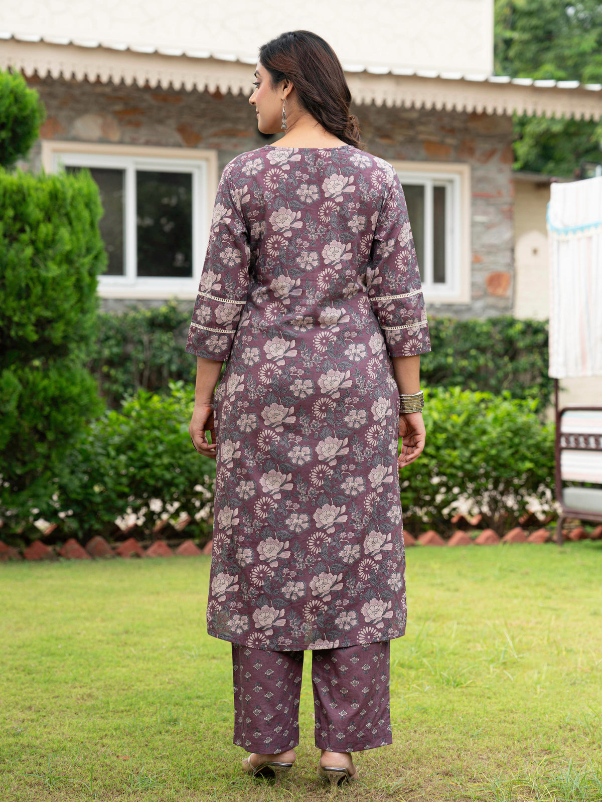 Soft Cotton Floral Straight Mauve Kurta