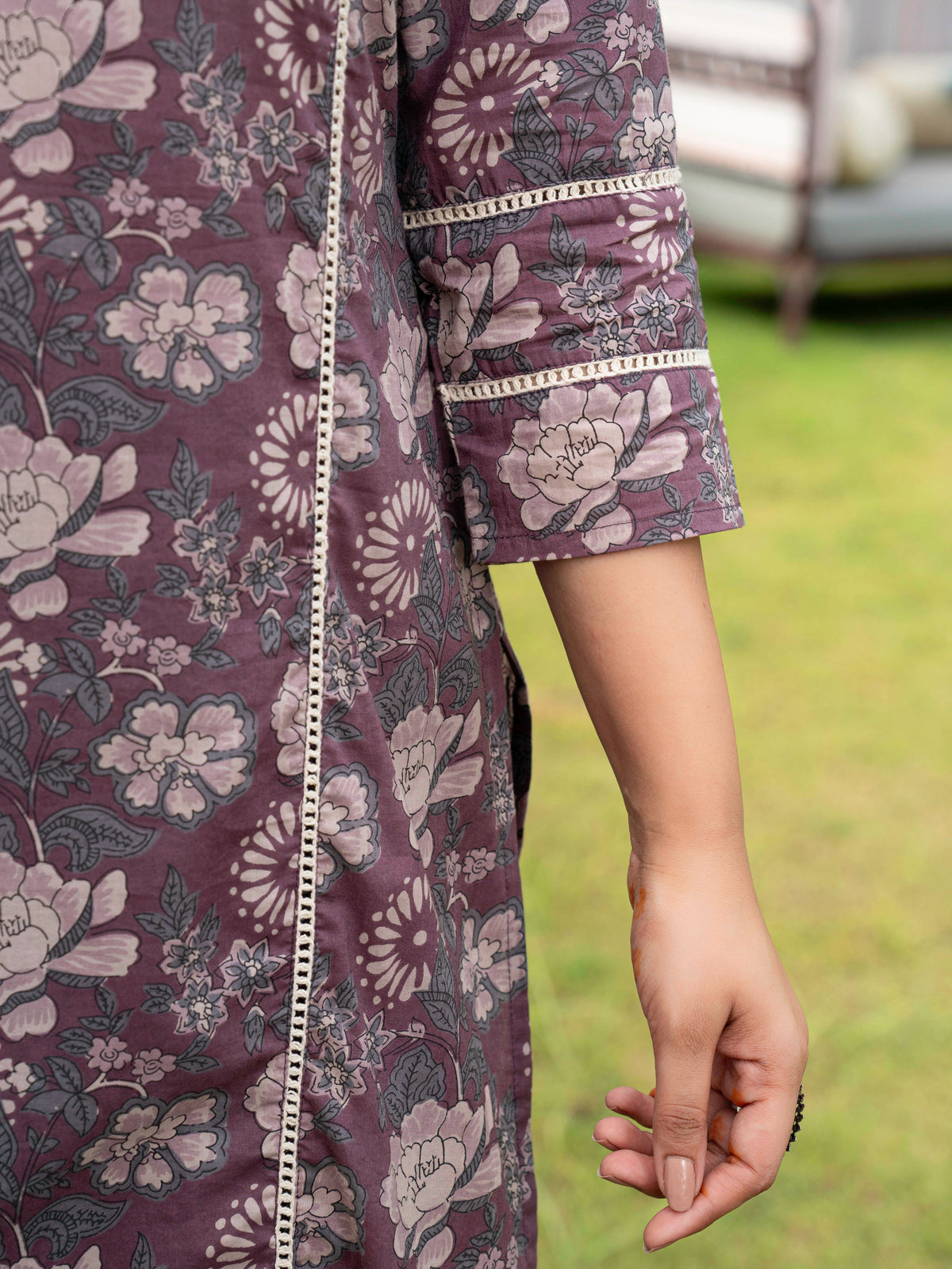 Soft Cotton Floral Straight Mauve Kurta