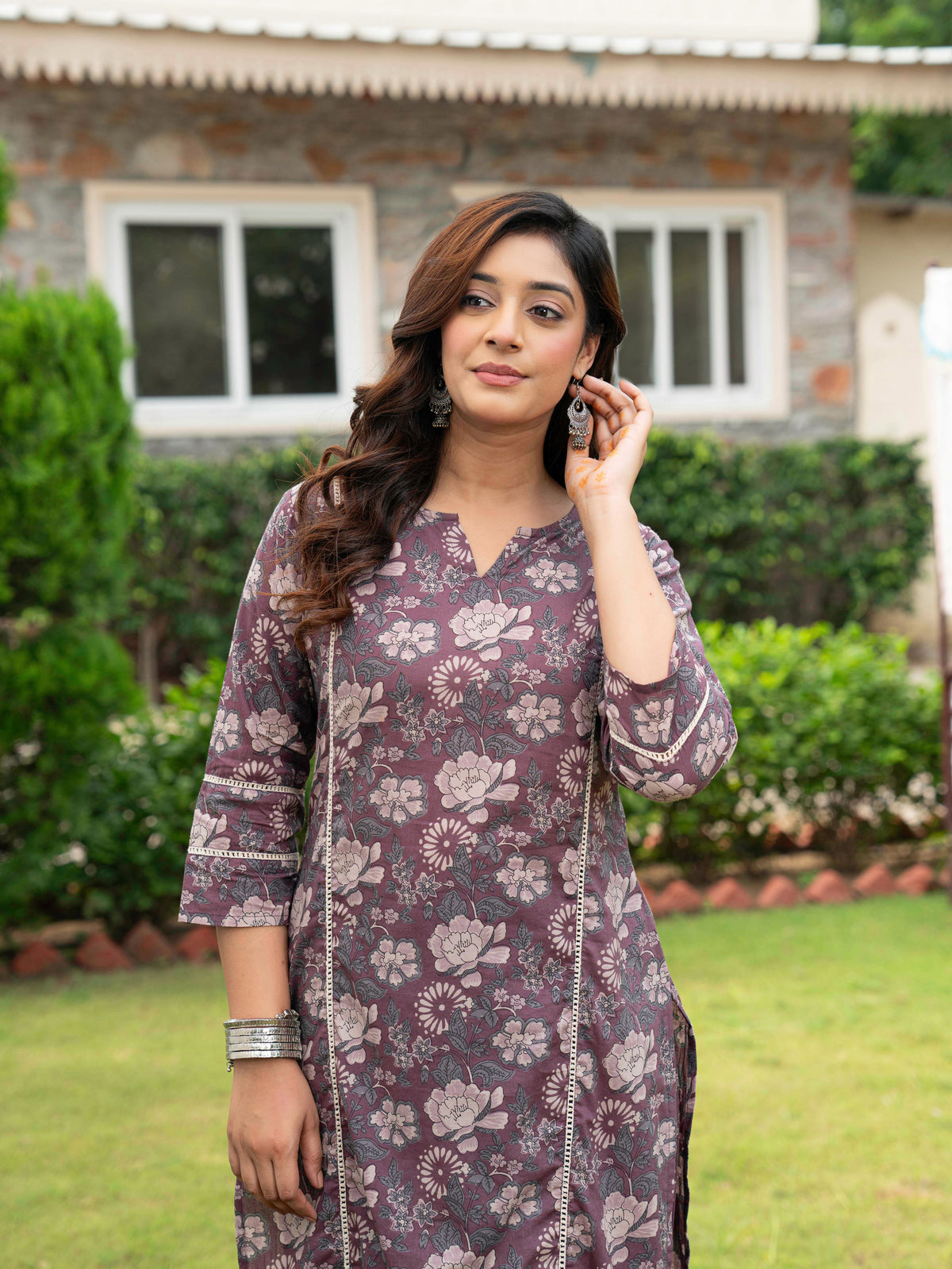 Soft Cotton Floral Straight Mauve Kurta
