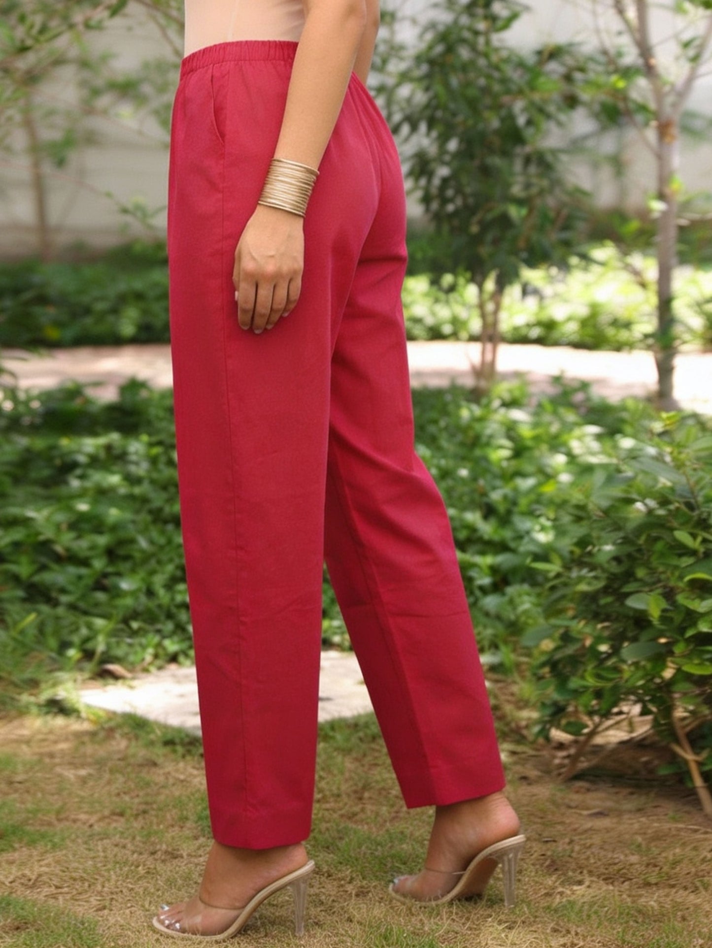 Embroidered Slub cotton Solid Straight Dark Pink Kurta
