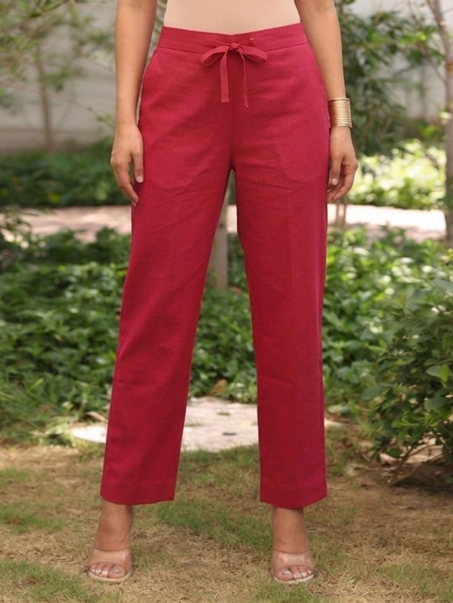 Embroidered Slub cotton Solid Straight Dark Pink Kurta