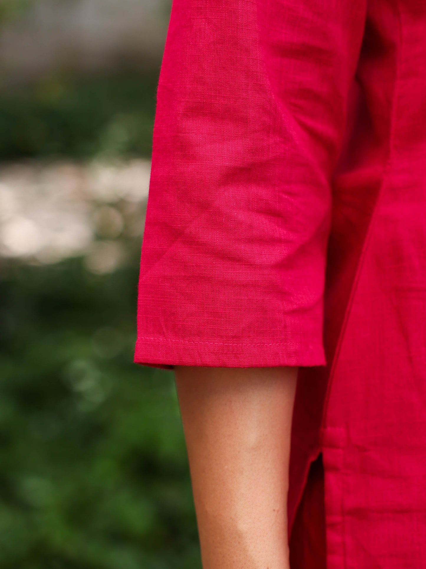 Embroidered Slub cotton Solid Straight Dark Pink Kurta