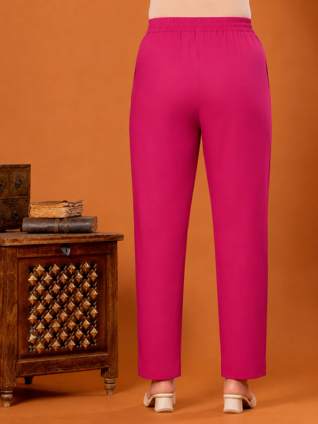 Soft Cotton Solid Pink Tapered Trousers