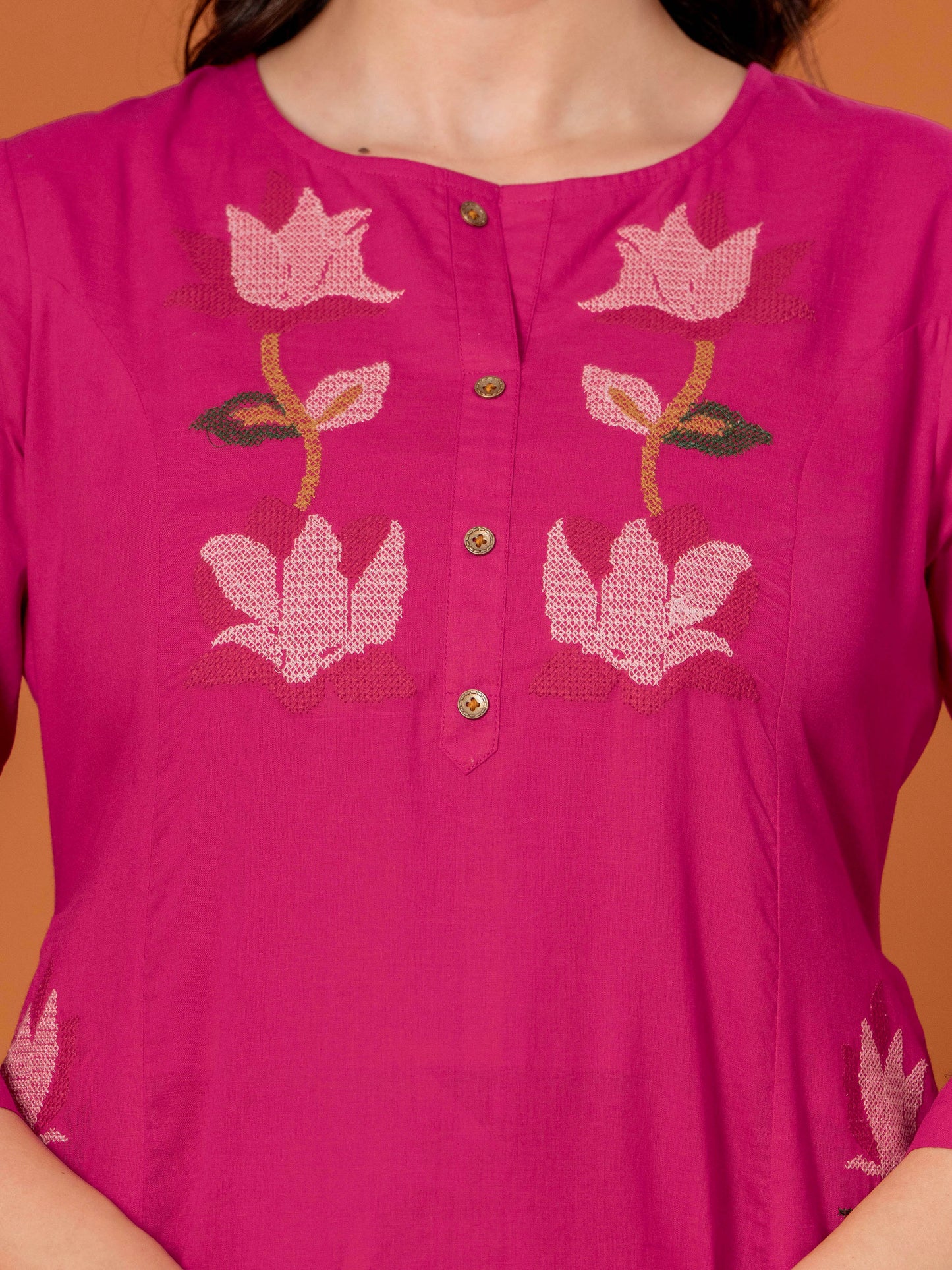 Embroidered Soft Cotton Solid Straight Pink Kurta