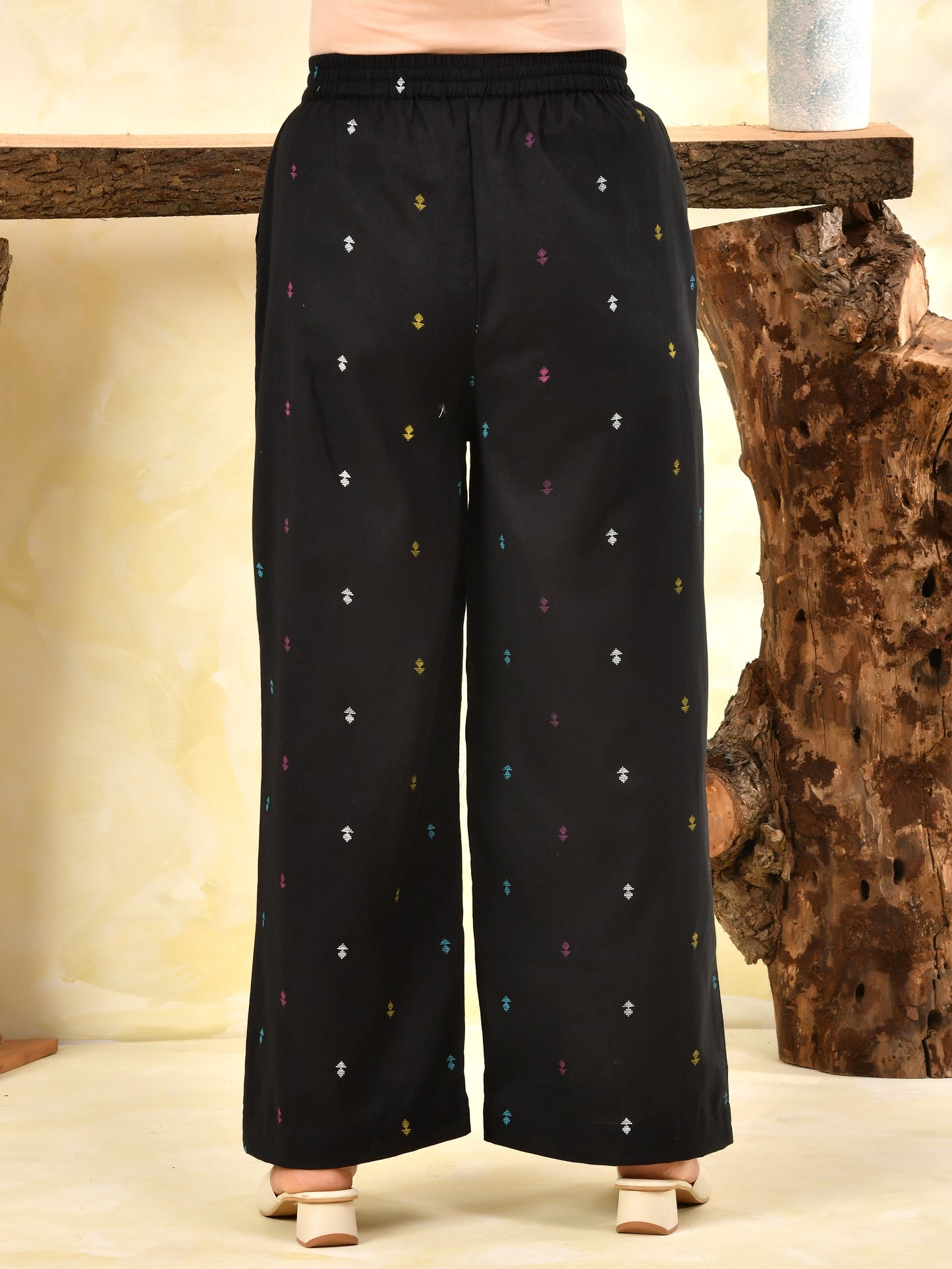 Embroidered Linen cotton Butti A-line Black Kurta