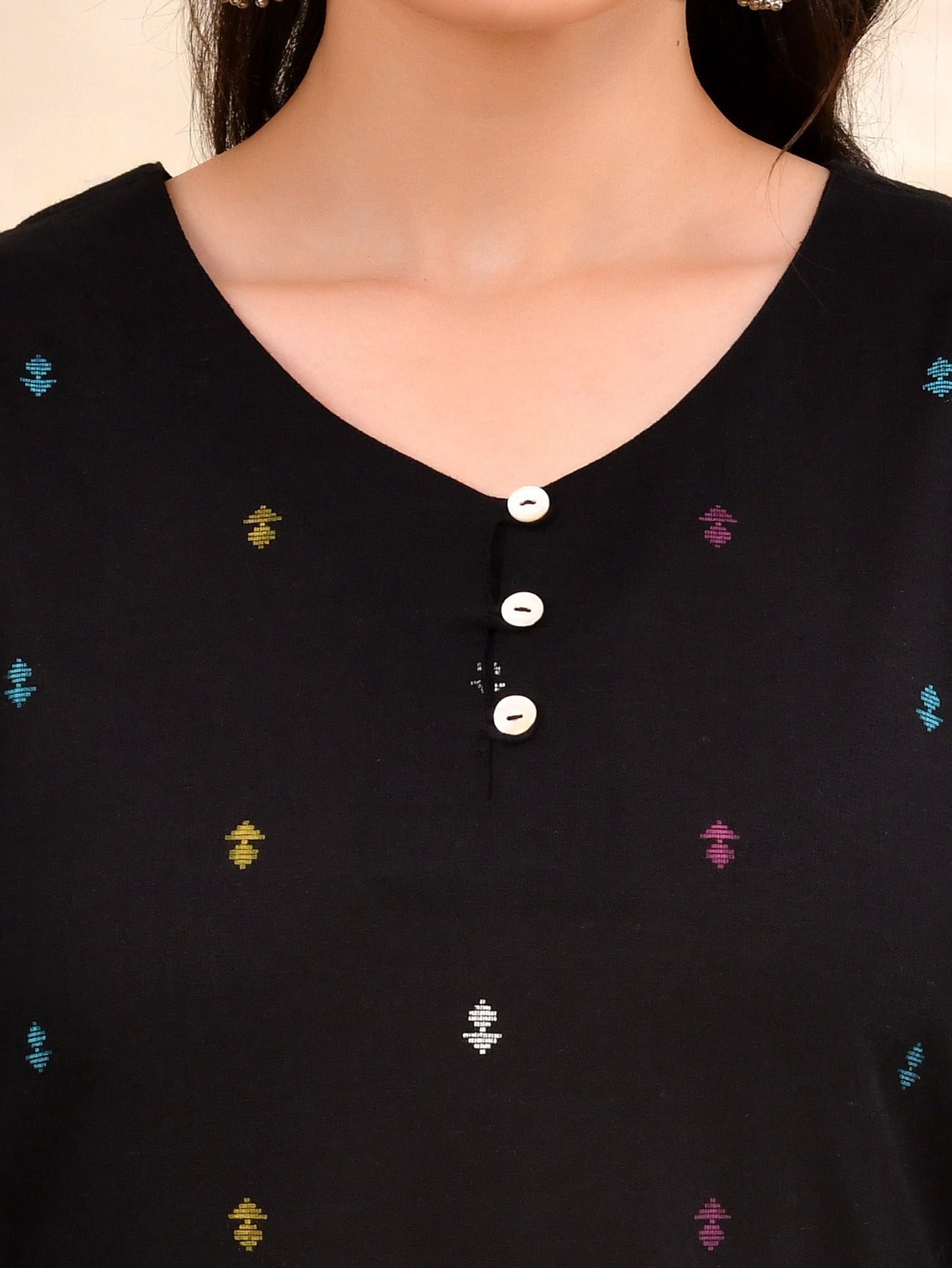 Embroidered Linen cotton Butti A-line Black Kurta