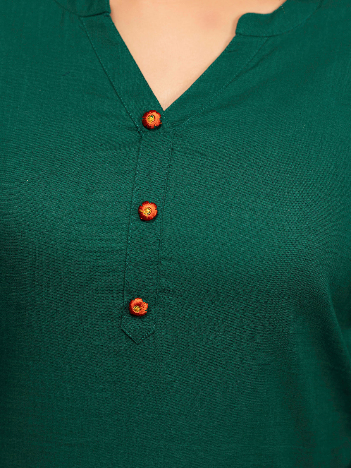 Embroidered Slub cotton Solid Straight Emerald Green Kurta