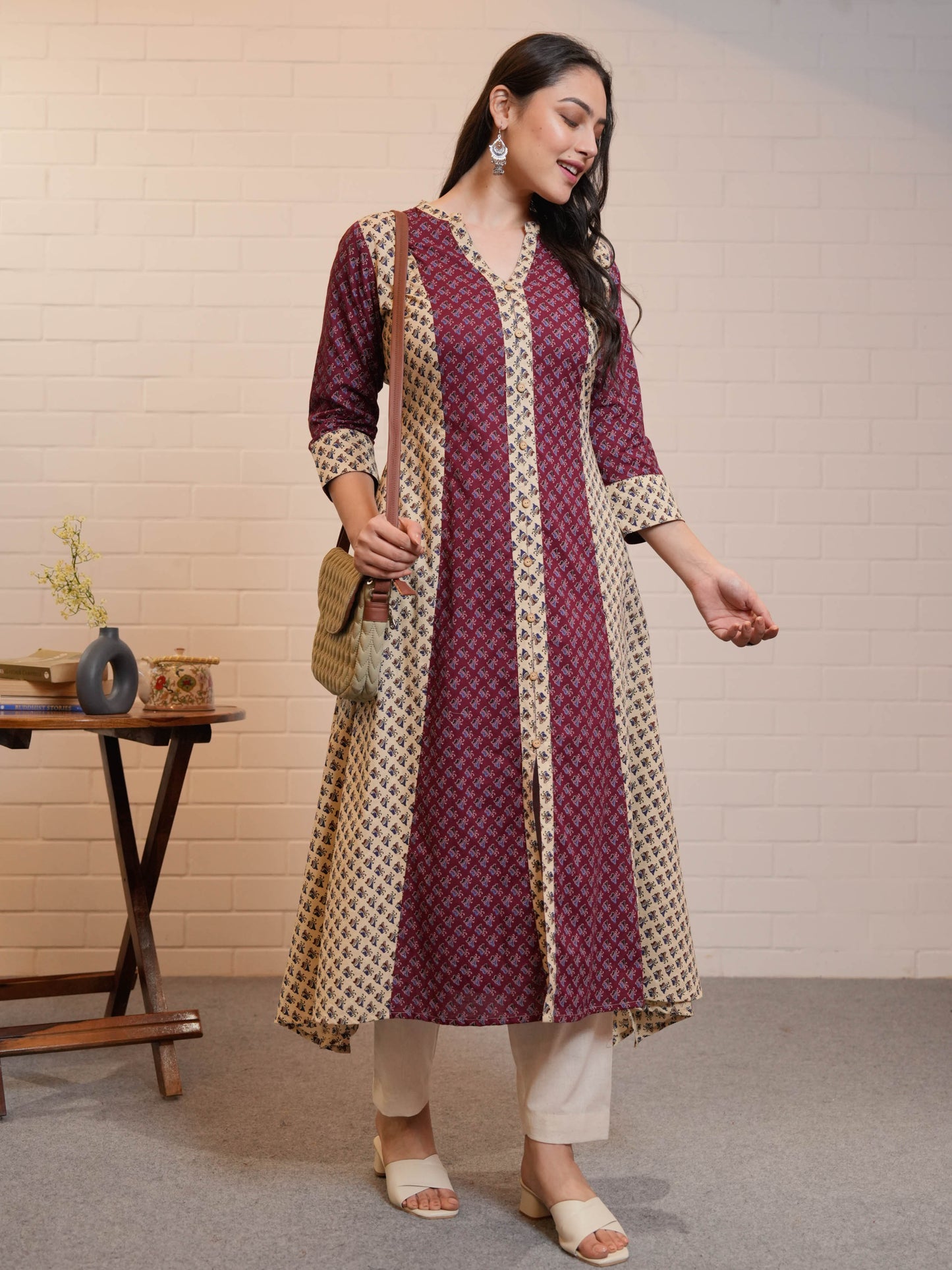 Soft Cotton Butta A-line Off White Kurta