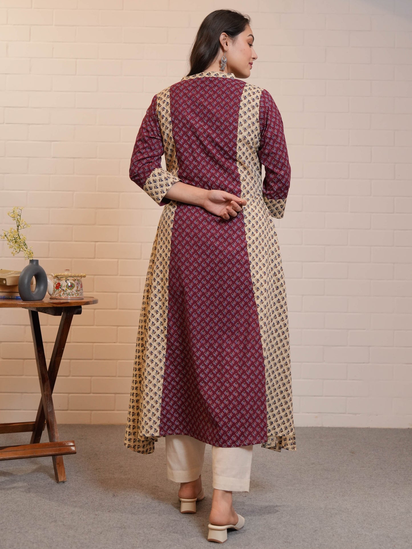 Soft Cotton Butta A-line Off White Kurta