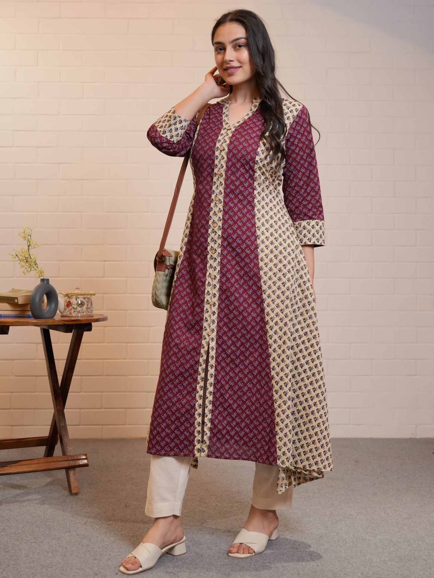 Soft Cotton Butta A-line Off White Kurta