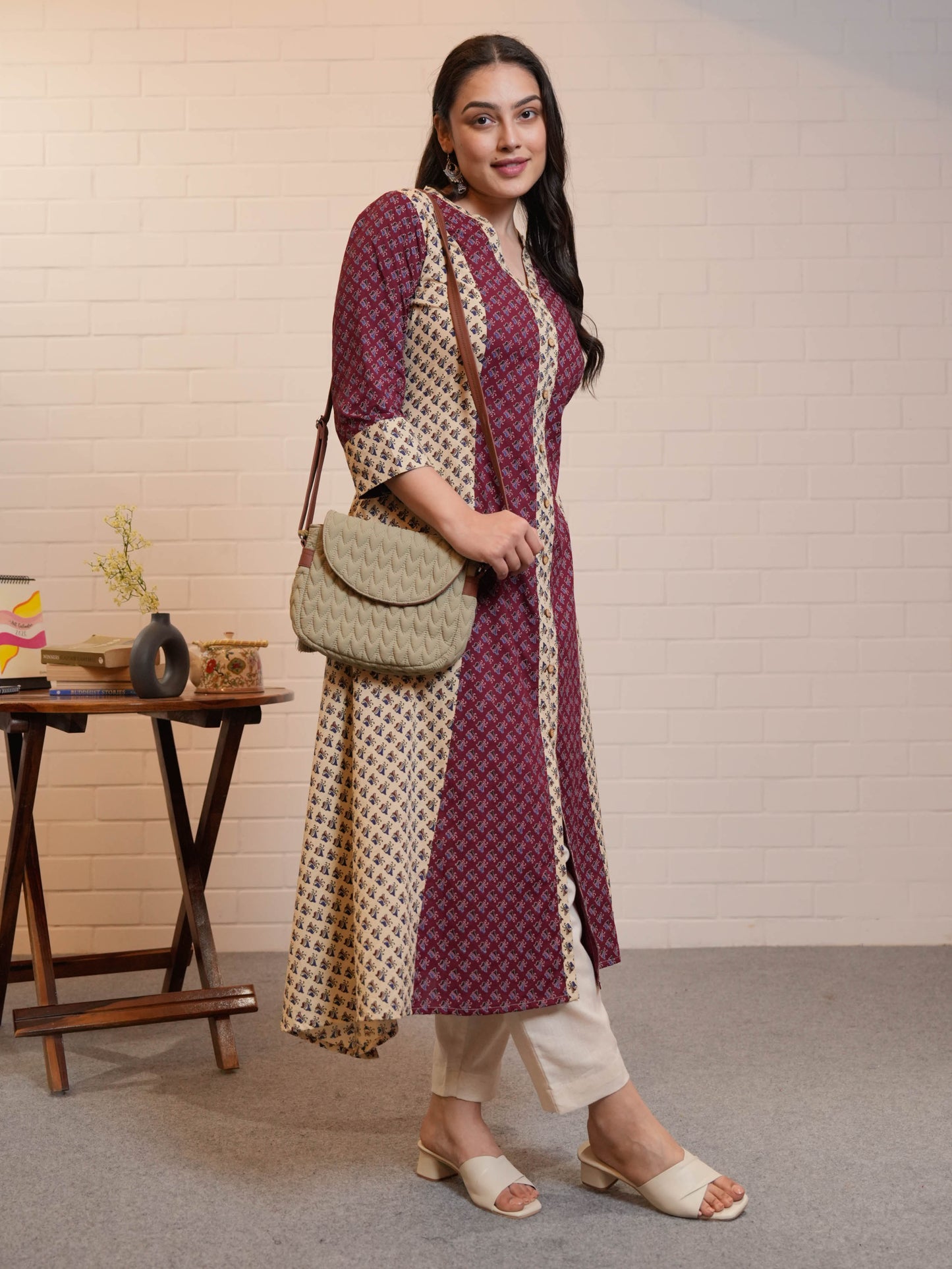 Soft Cotton Butta A-line Off White Kurta