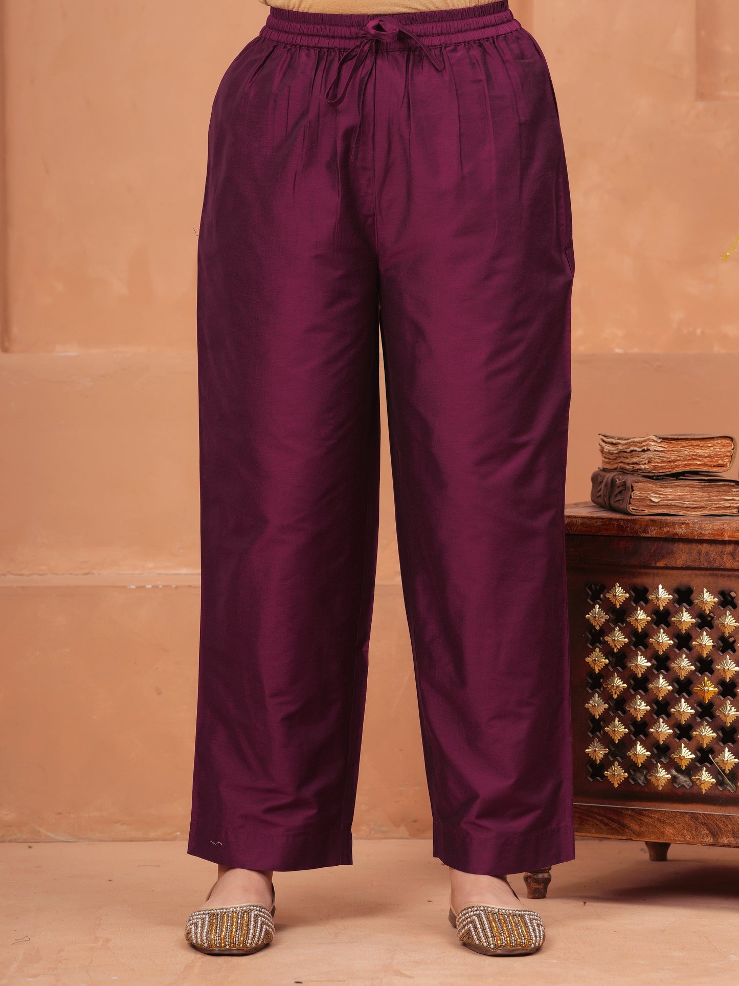 Blended Silk Solid Wine Palazzo