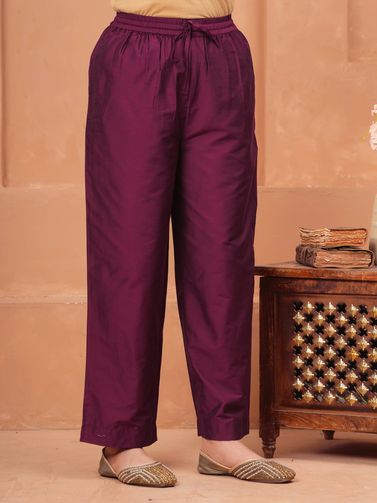 Blended Silk Solid Wine Palazzo