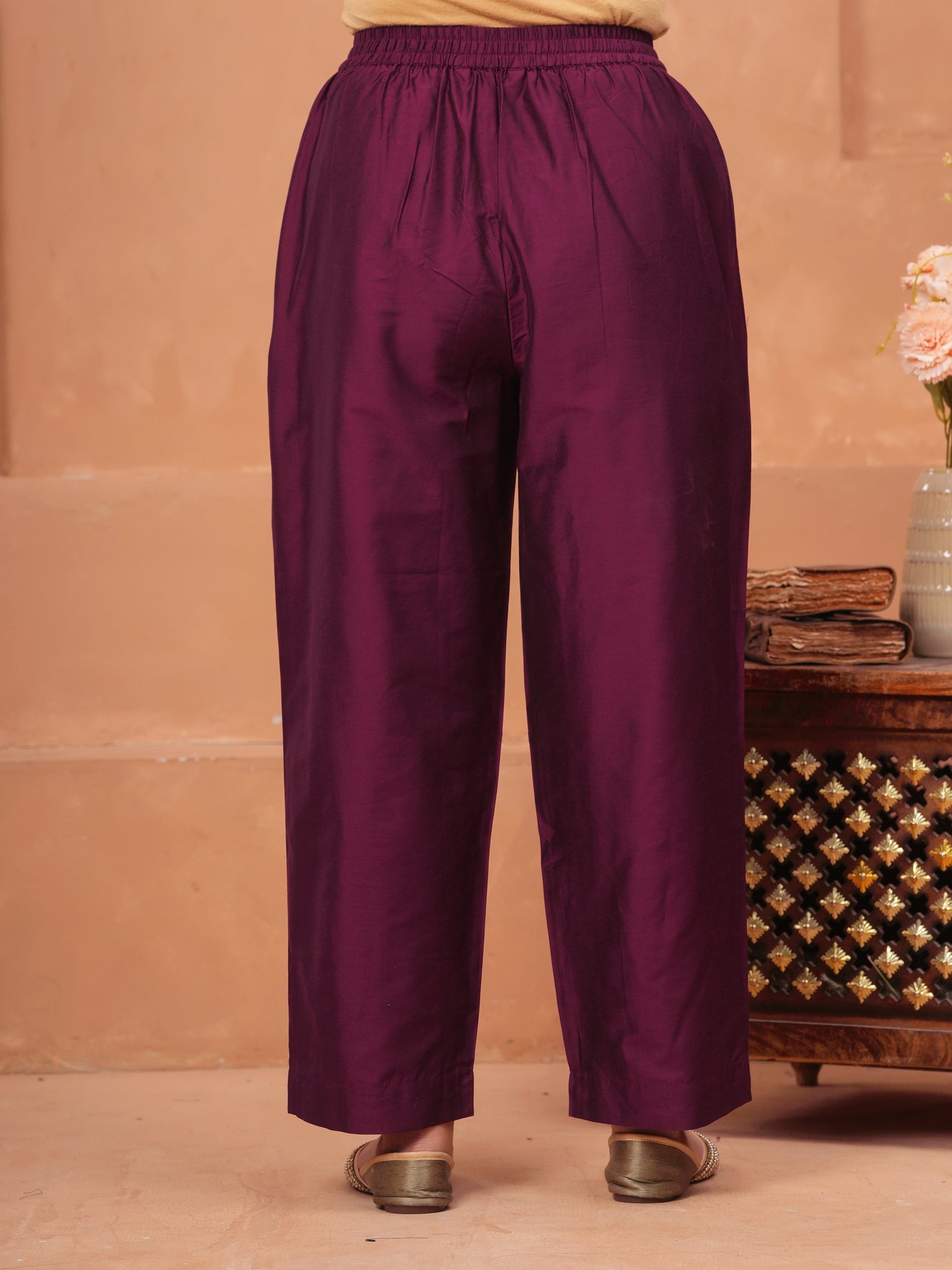 Blended Silk Solid Wine Palazzo