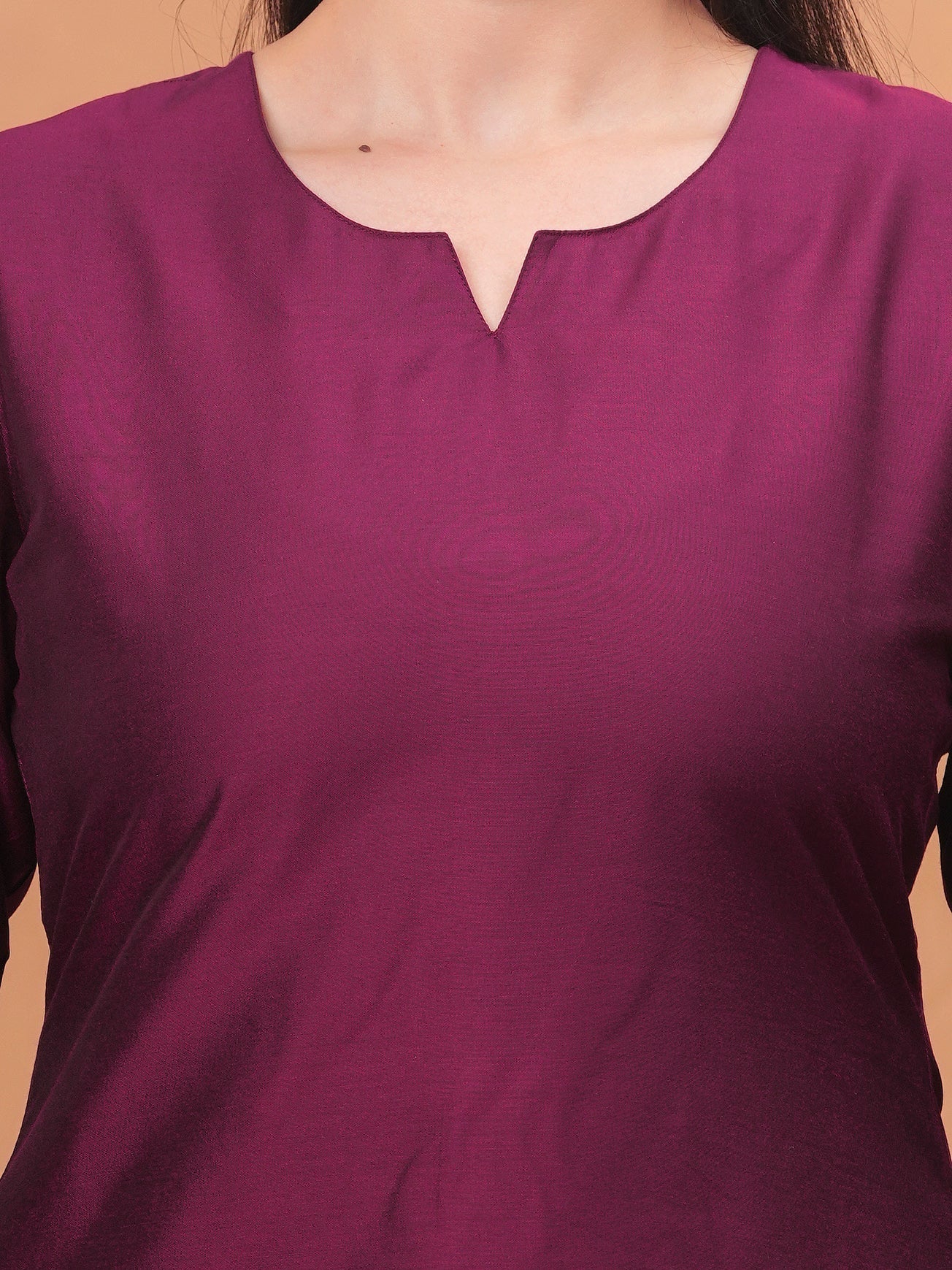 Blended Silk Solid Straight Wine Kurta