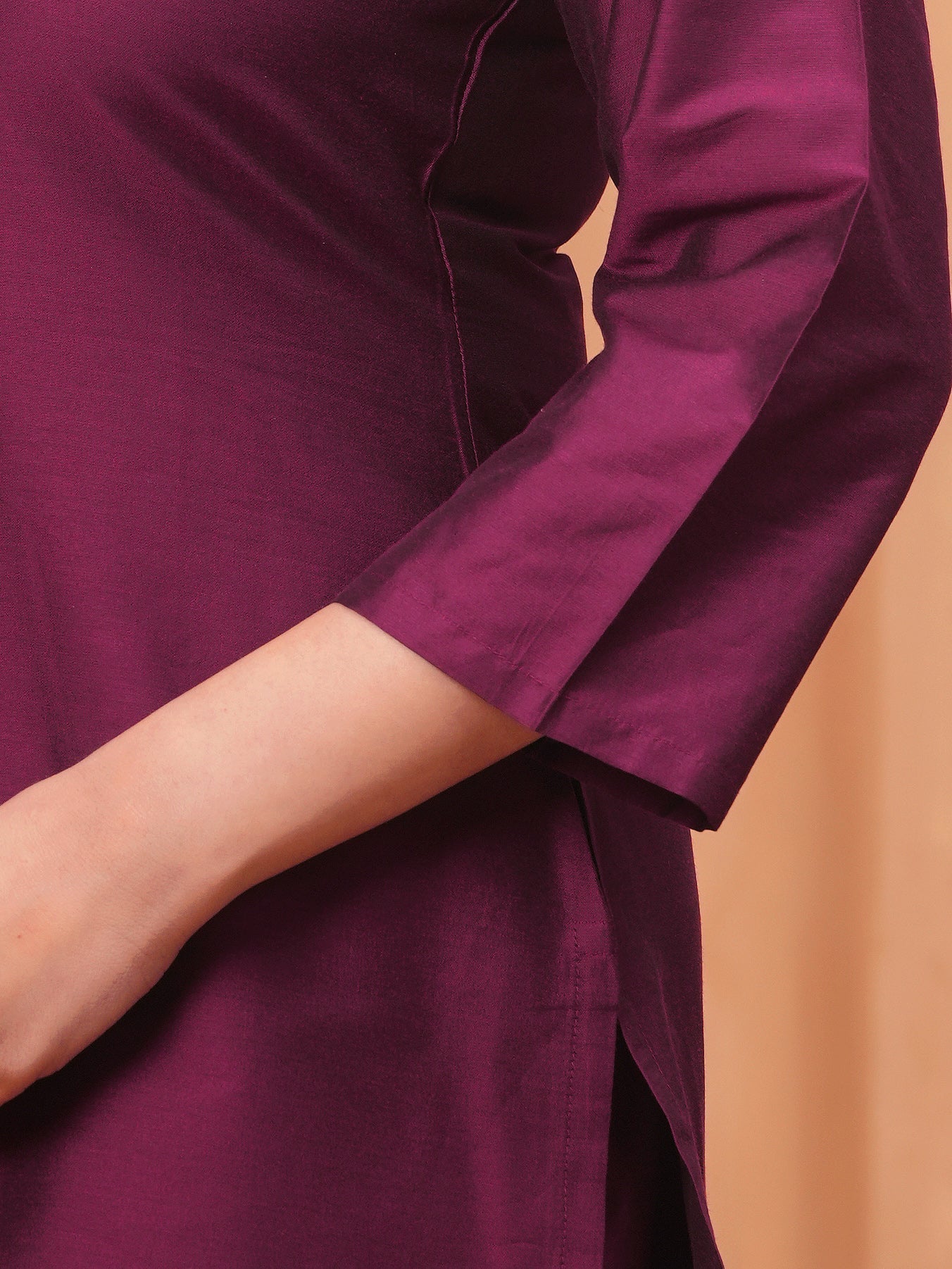 Blended Silk Solid Straight Wine Kurta