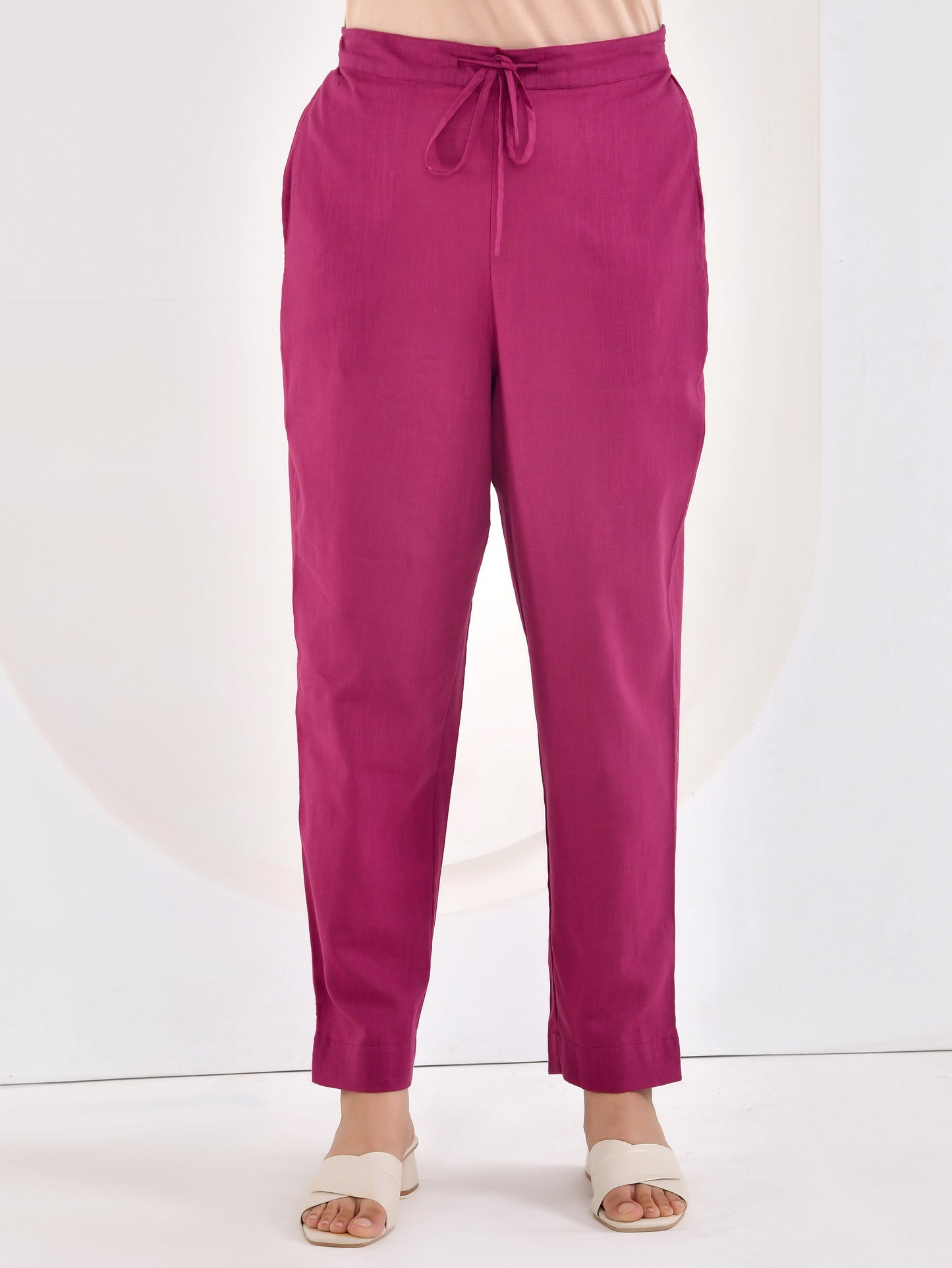 Embroidered Slub cotton Solid Straight Wine Kurta