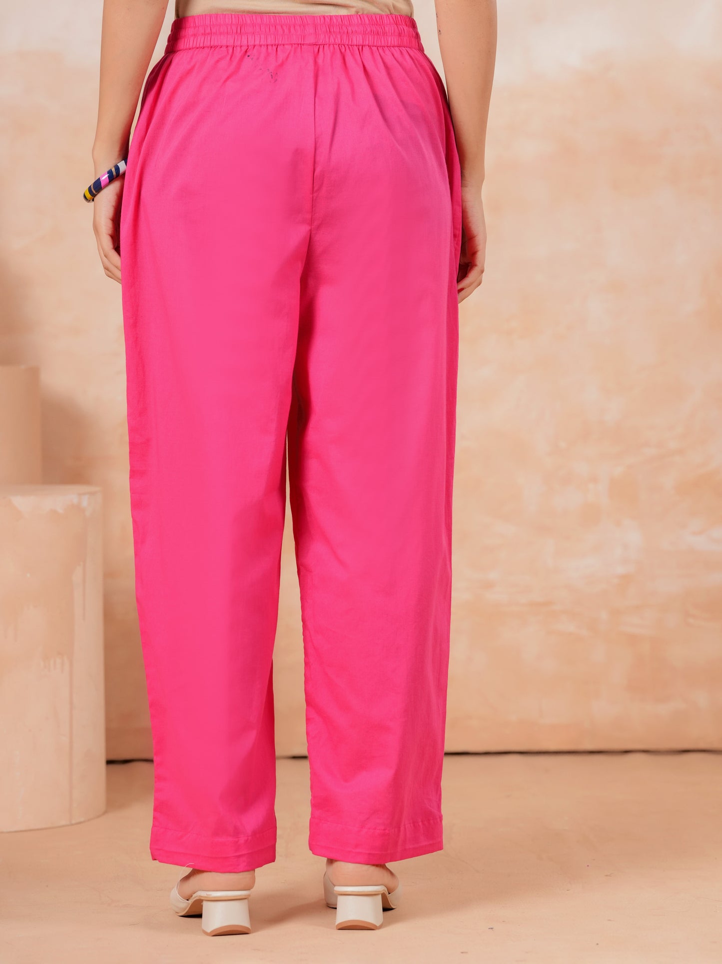 Embroidered Soft Cotton Solid A-line Pink Kurta