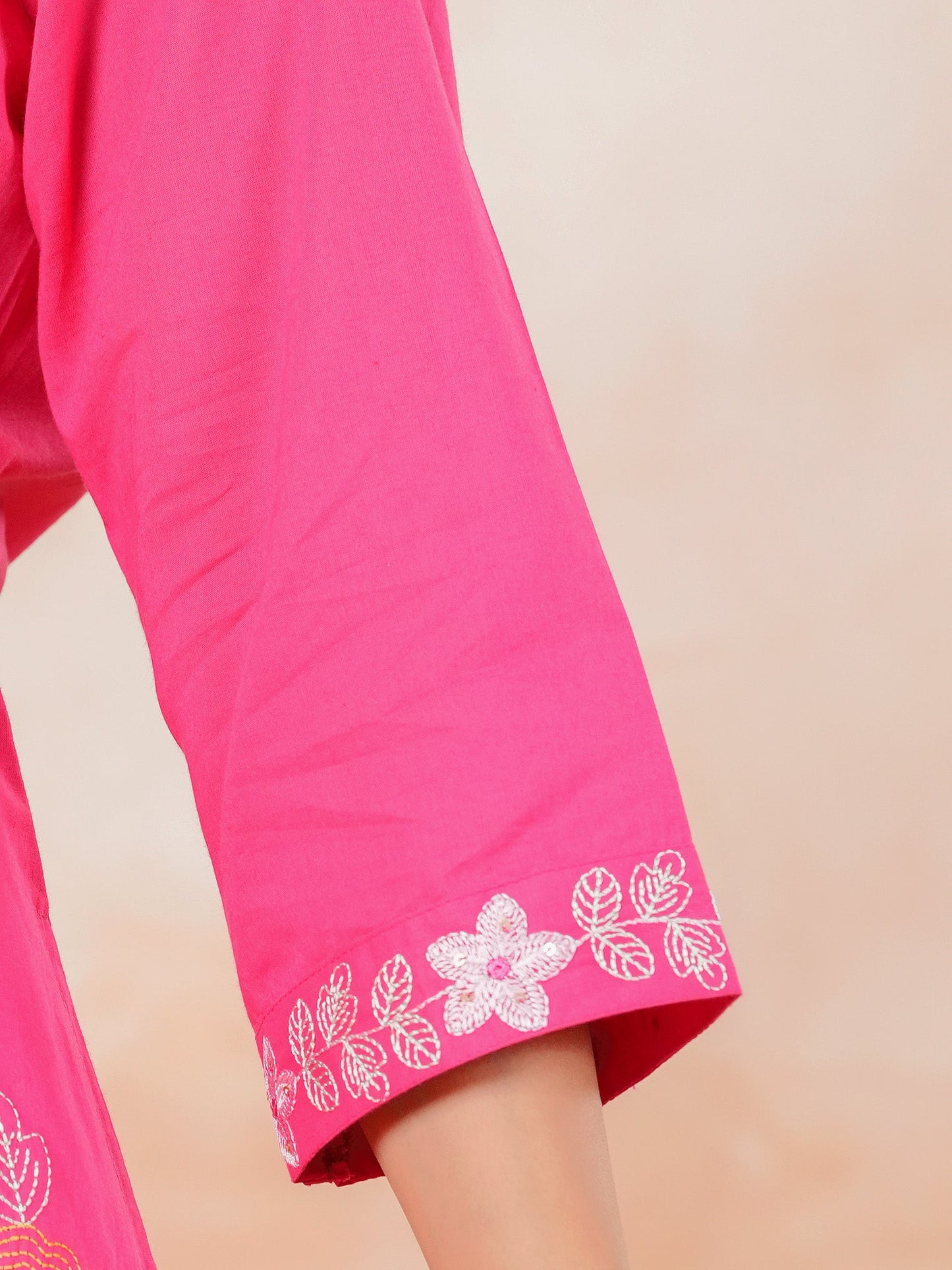 Embroidered Soft Cotton Solid A-line Pink Kurta