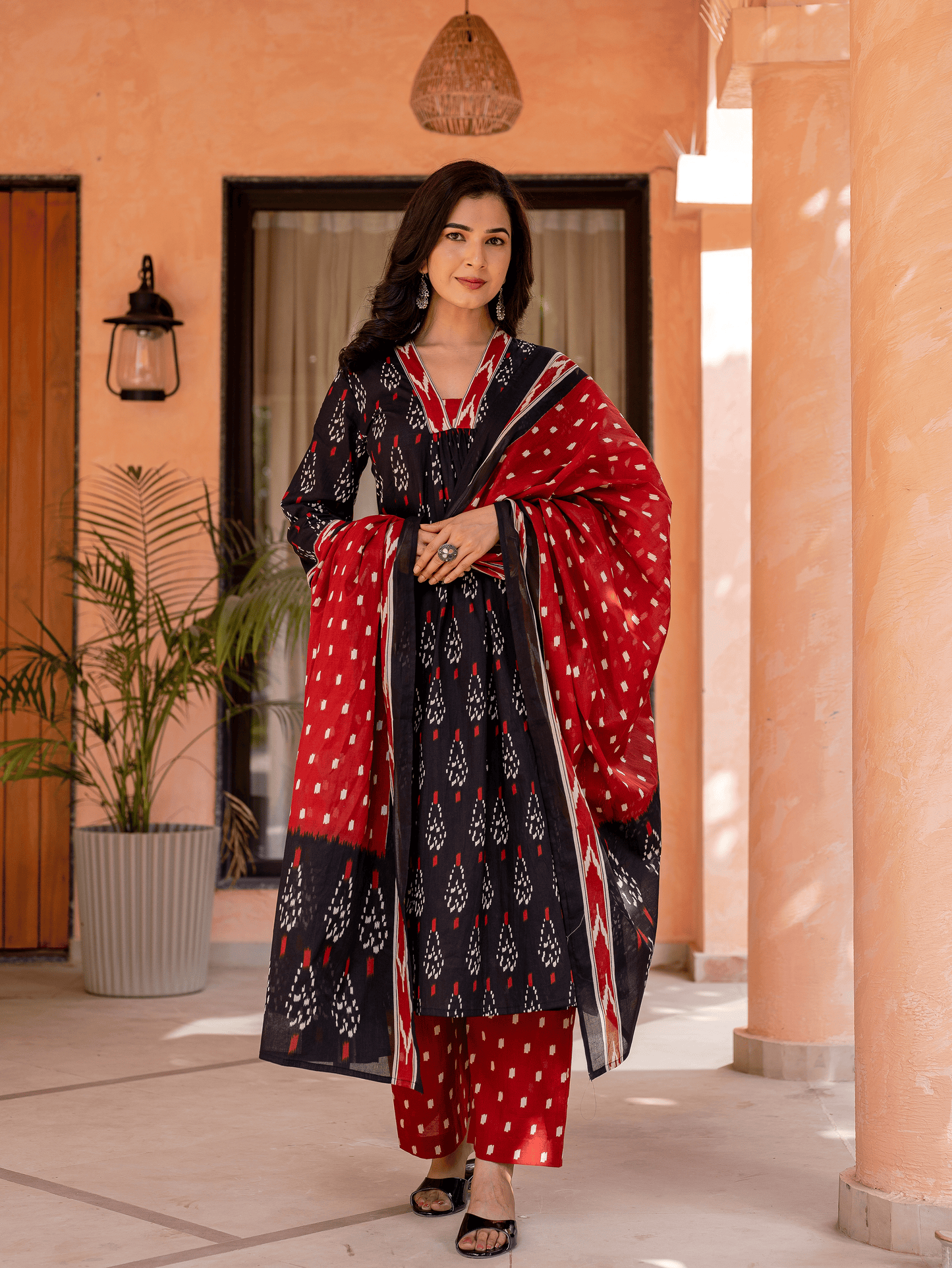 Cotton voile Ikat Black Dupatta