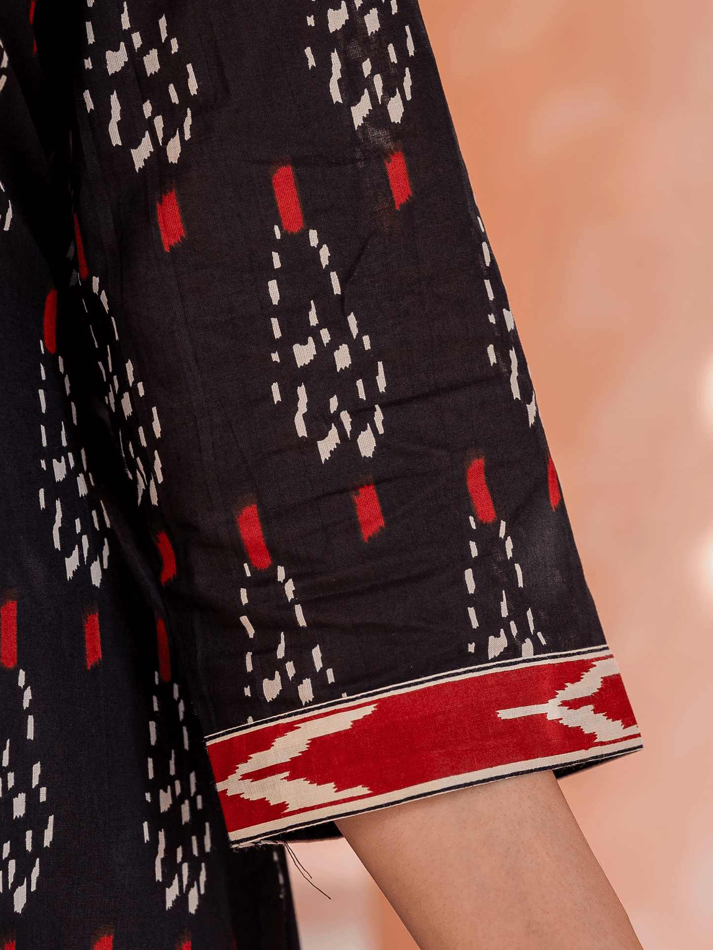 Soft cotton Ikat A-line Black Kurta