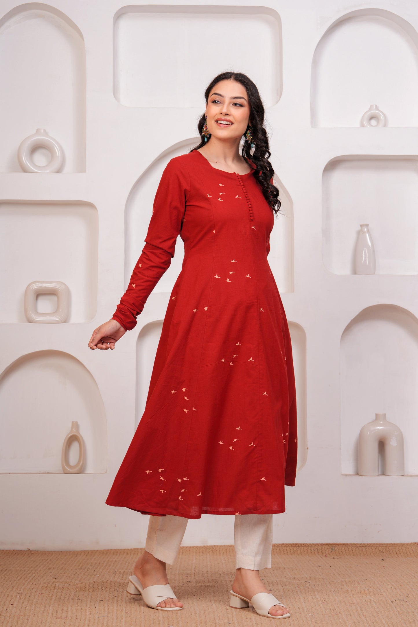 Soft Cotton Quirky A-line Red Kurta
