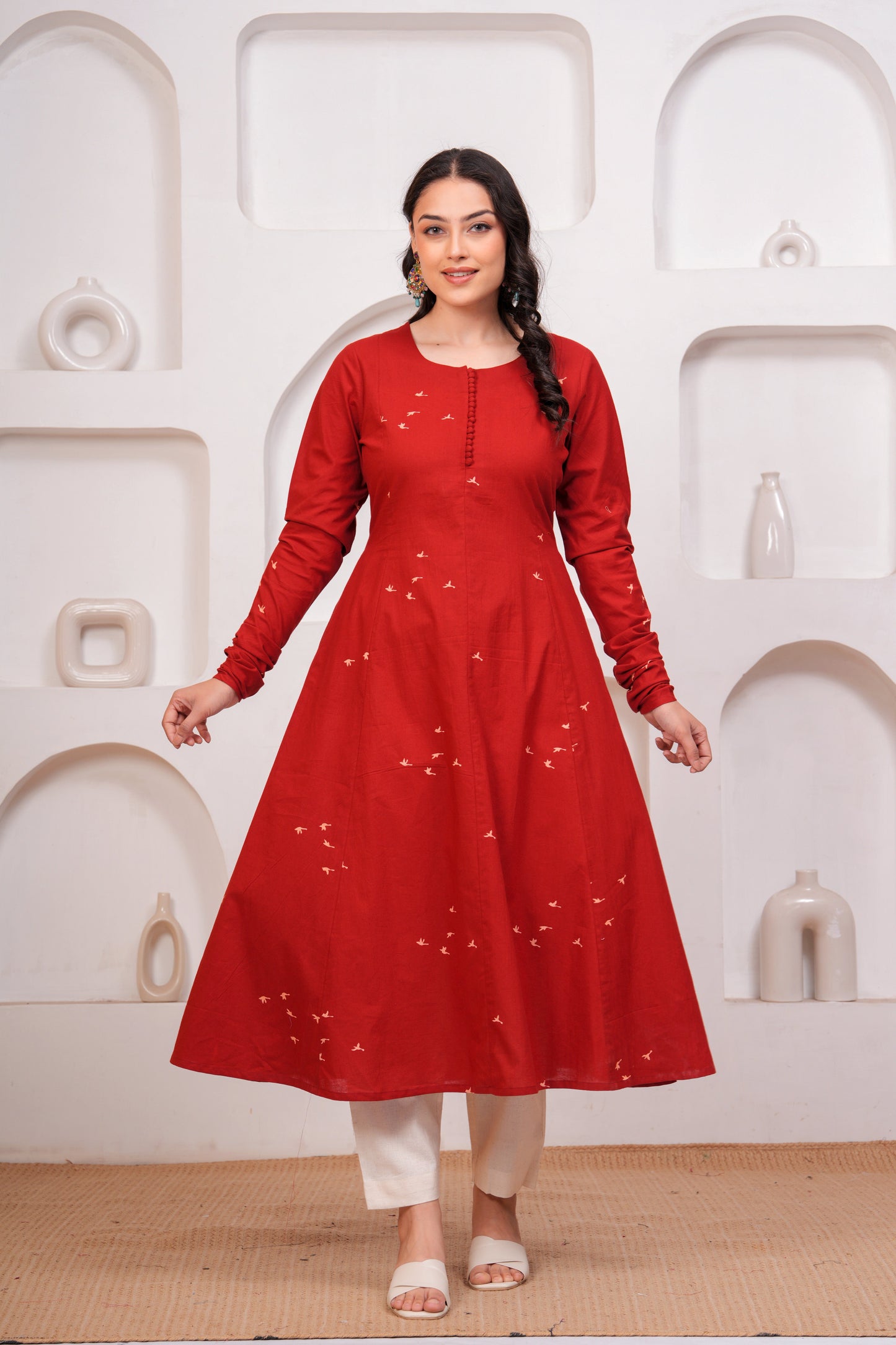 Soft Cotton Quirky A-line Red Kurta