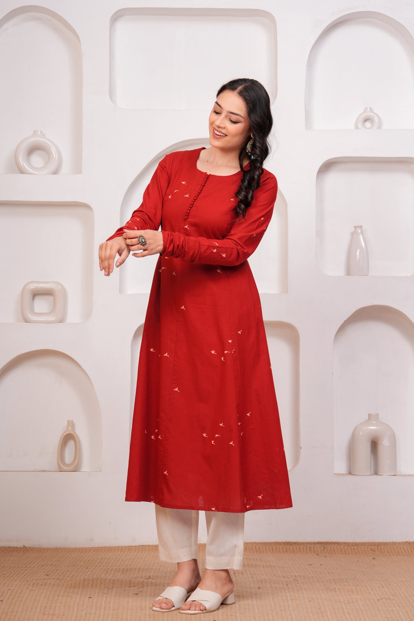 Soft Cotton Quirky A-line Red Kurta