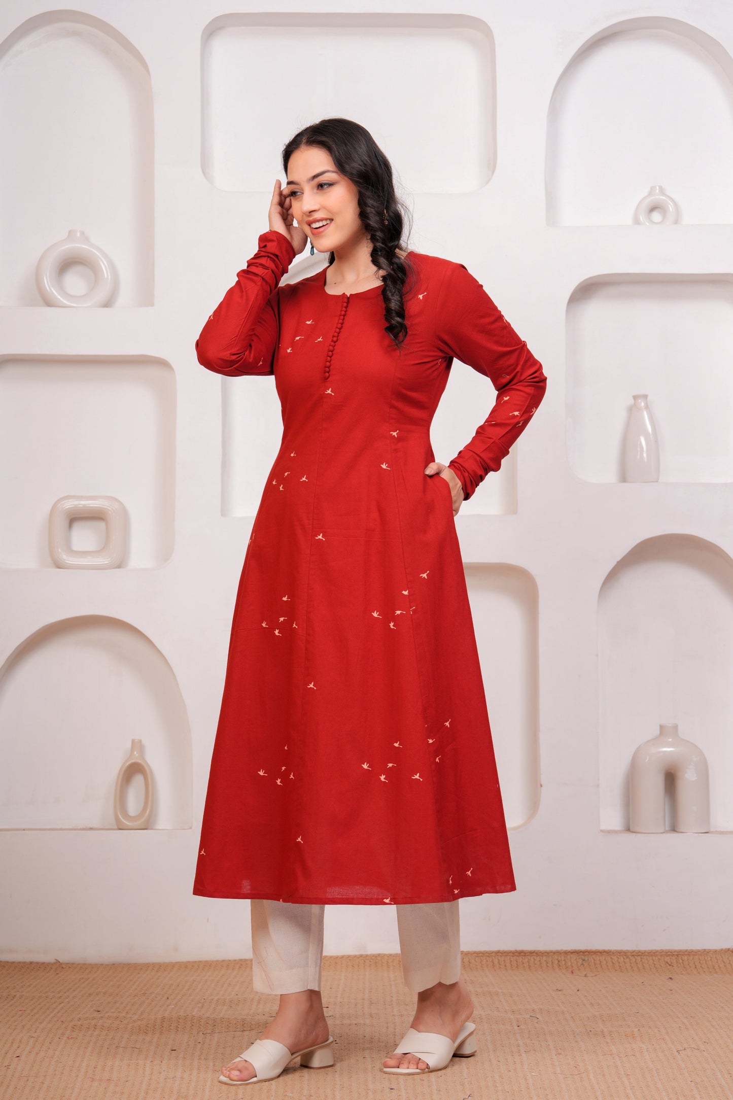Soft Cotton Quirky A-line Red Kurta