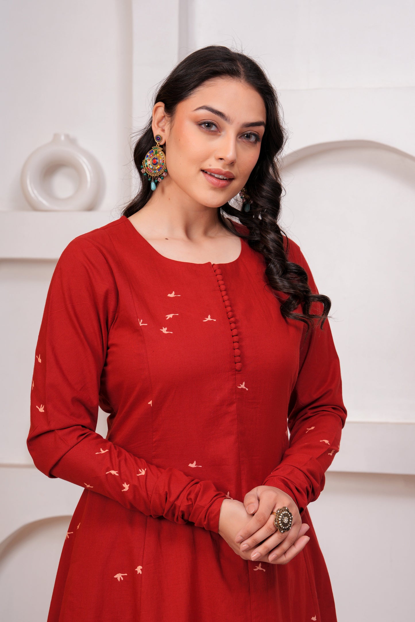 Soft Cotton Quirky A-line Red Kurta