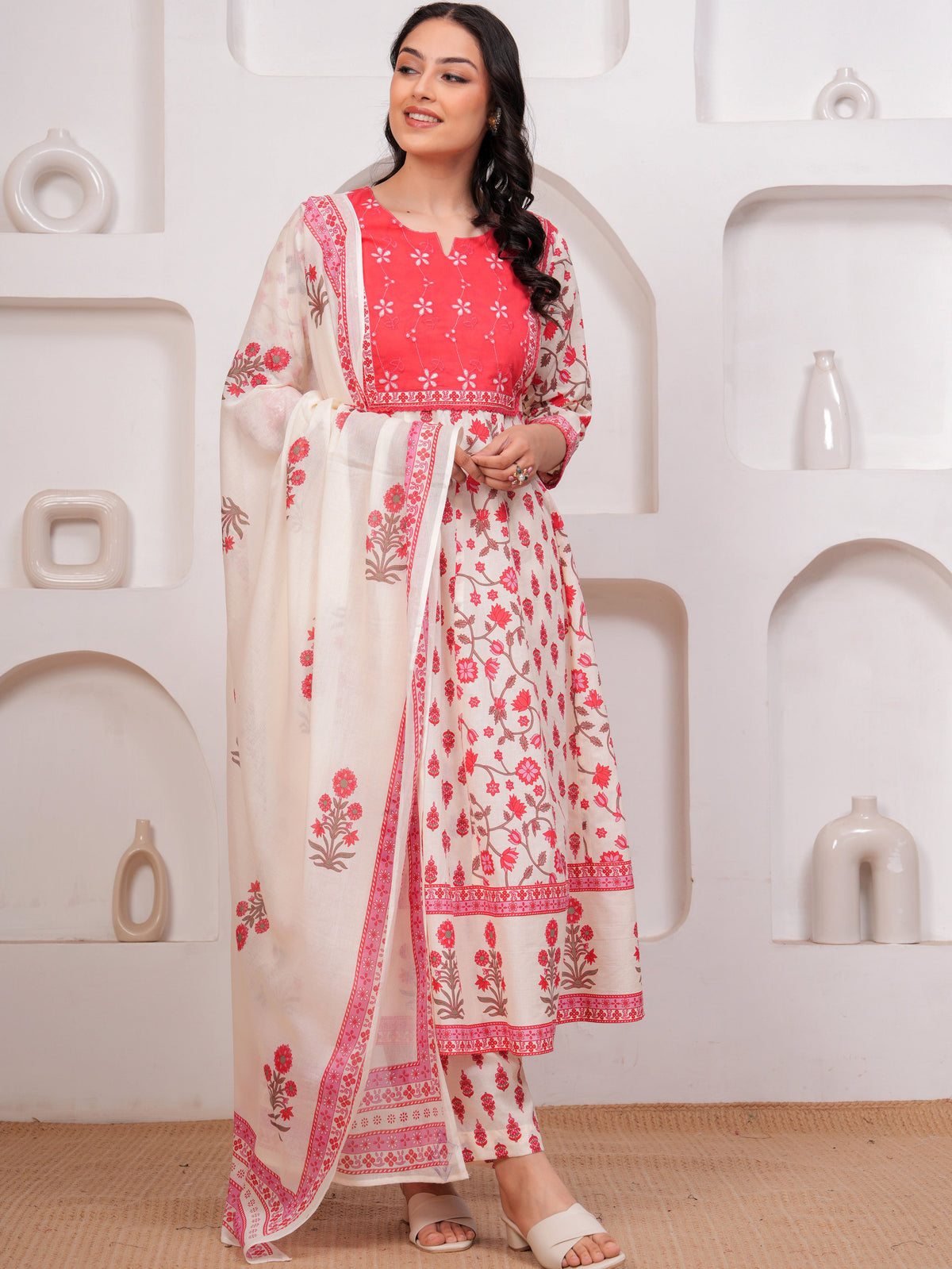Cotton Voile Floral White Dupatta