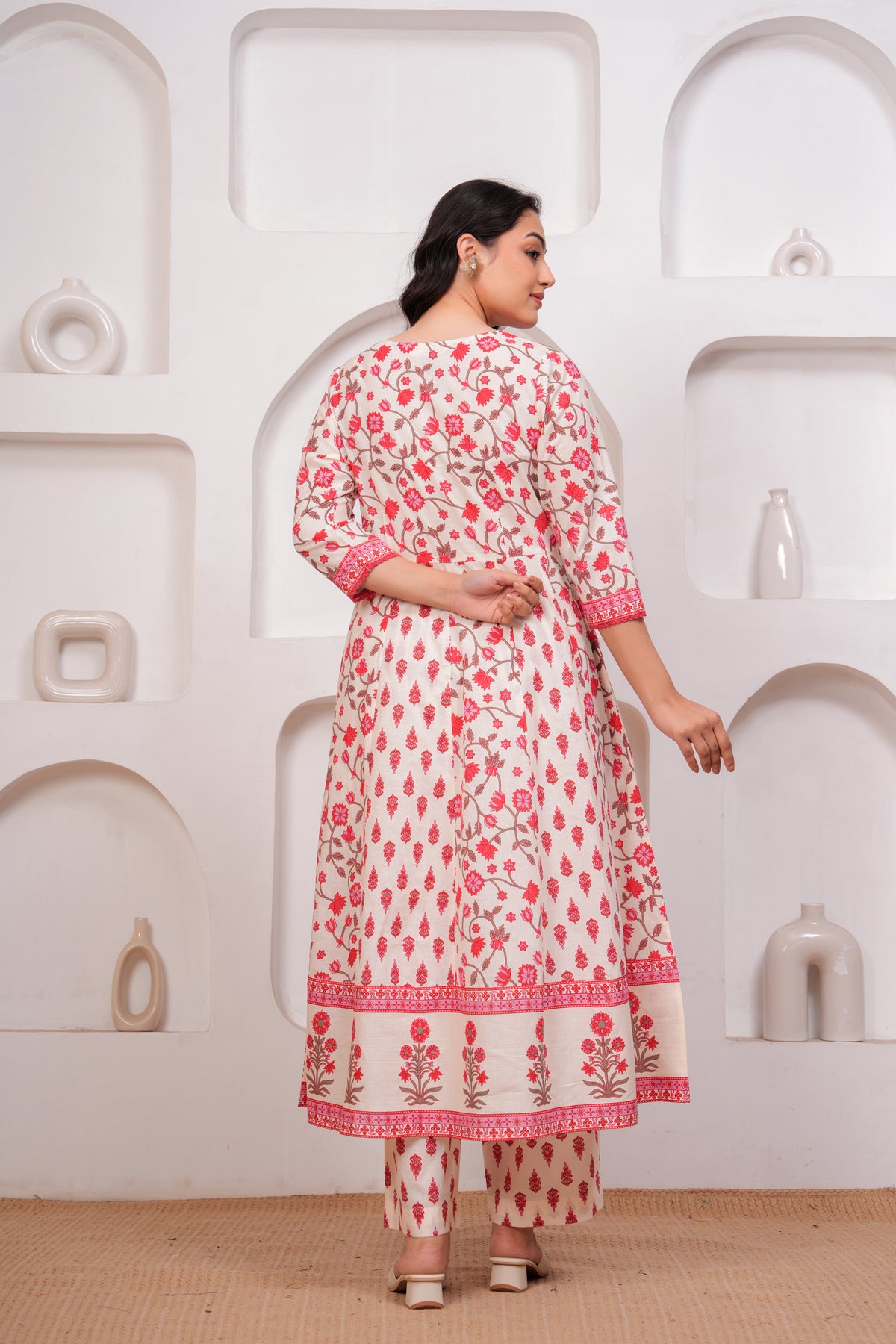 Embroidered Soft Cotton Floral Flared White Kurta