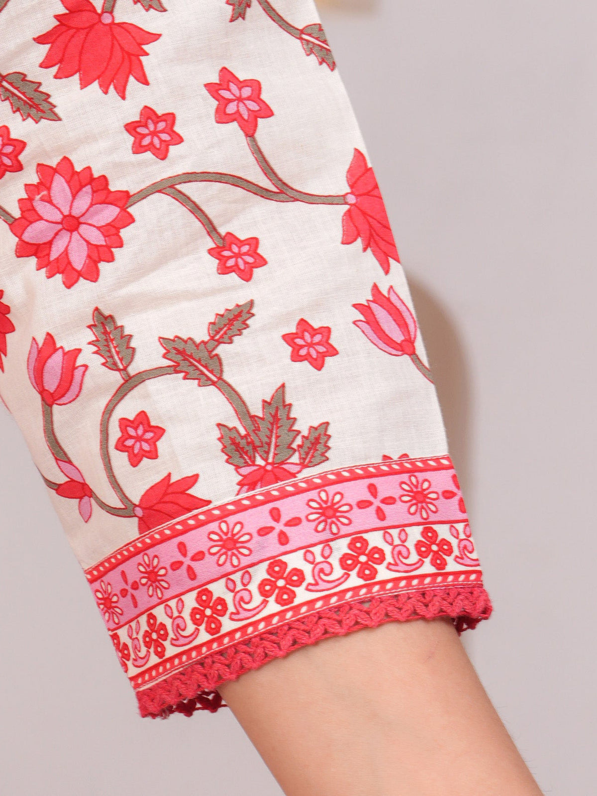 Embroidered Soft Cotton Floral Flared White Kurta