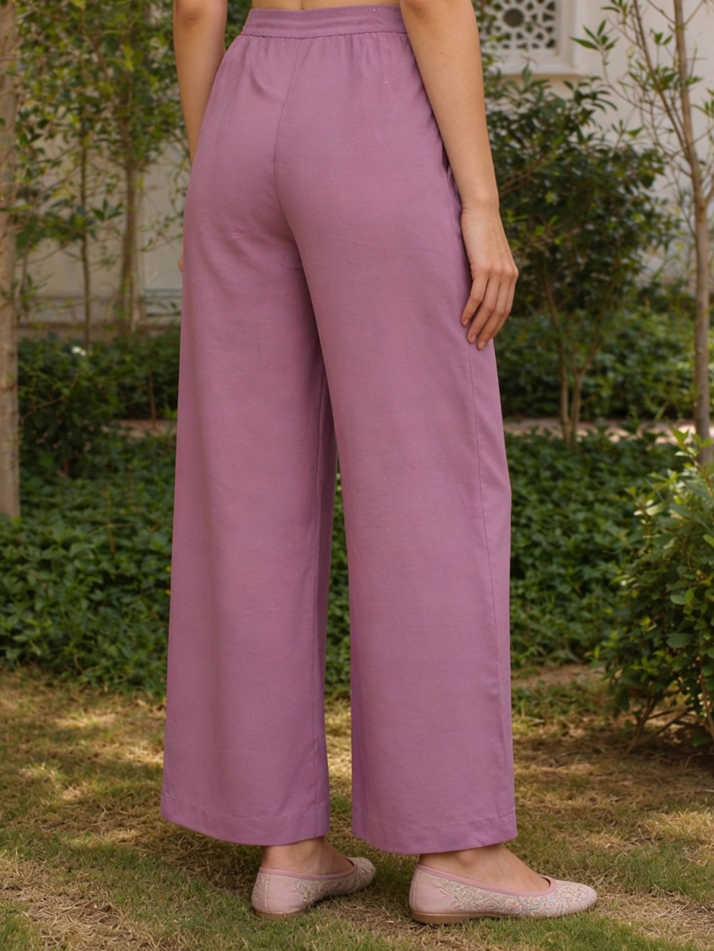 Chanderi Solid Lavender Straight Trousers