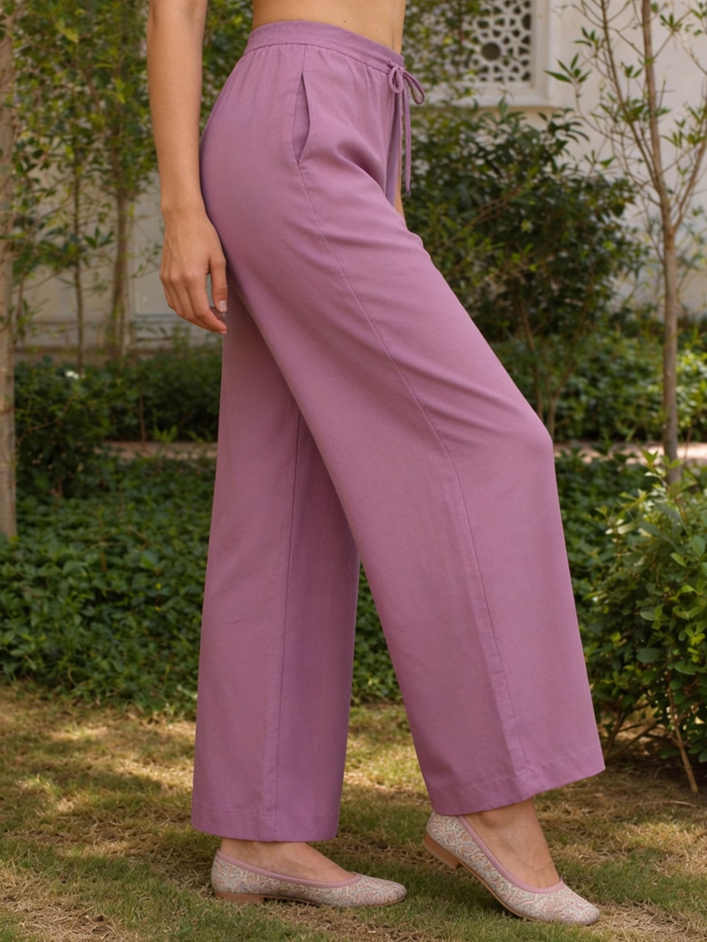 Embroidered Chanderi Solid Straight Lavender Kurta