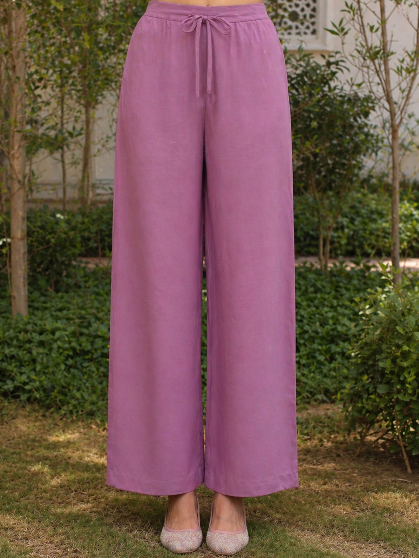 Embroidered Chanderi Solid Straight Lavender Kurta