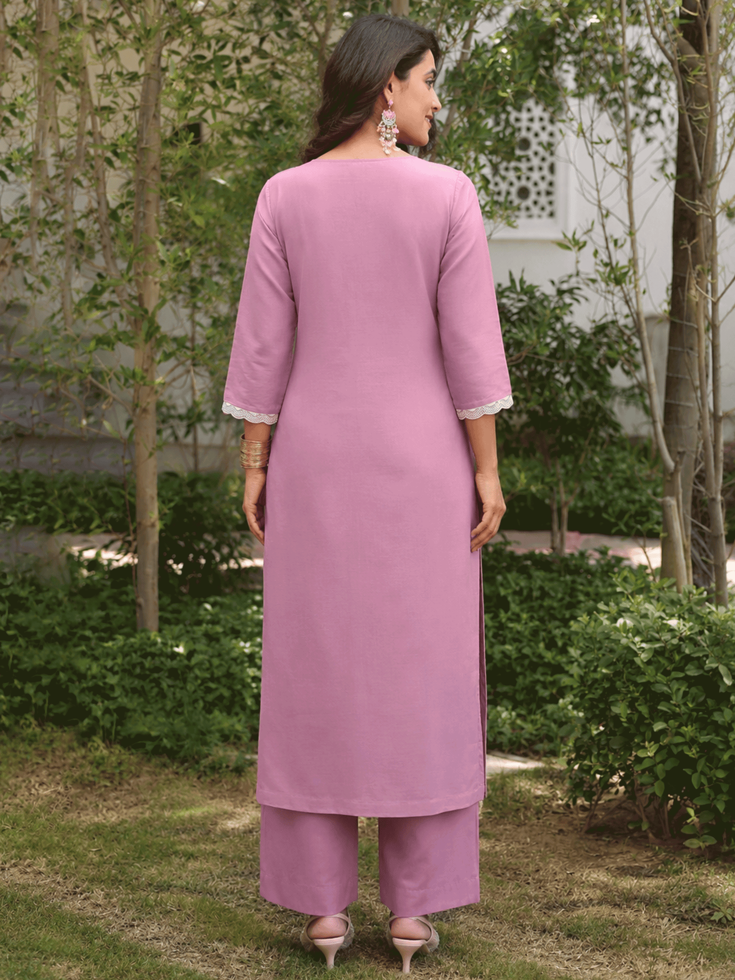 Embroidered Chanderi Solid Straight Lavender Kurta