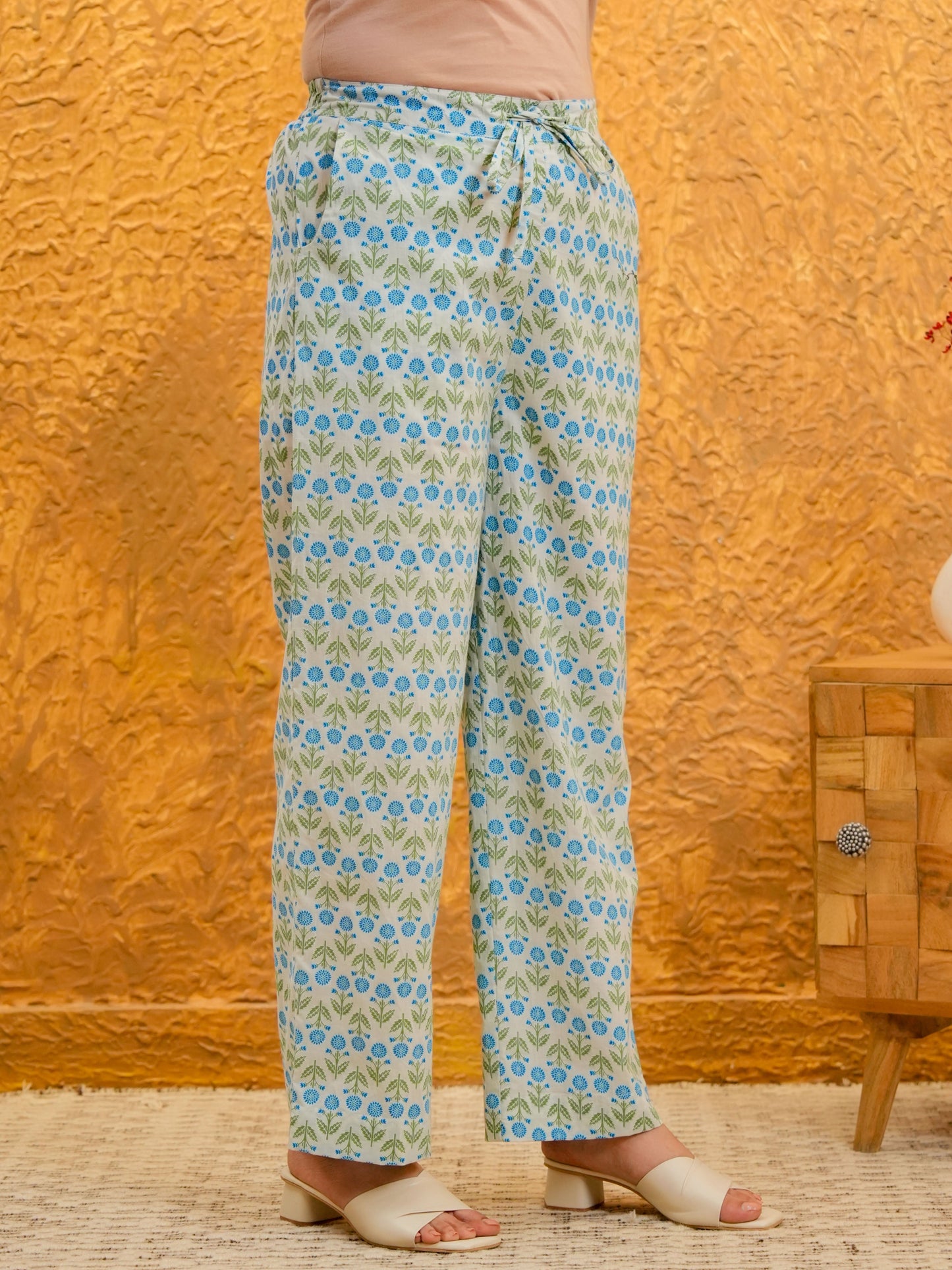 Soft Cotton Floral White Straight Trousers