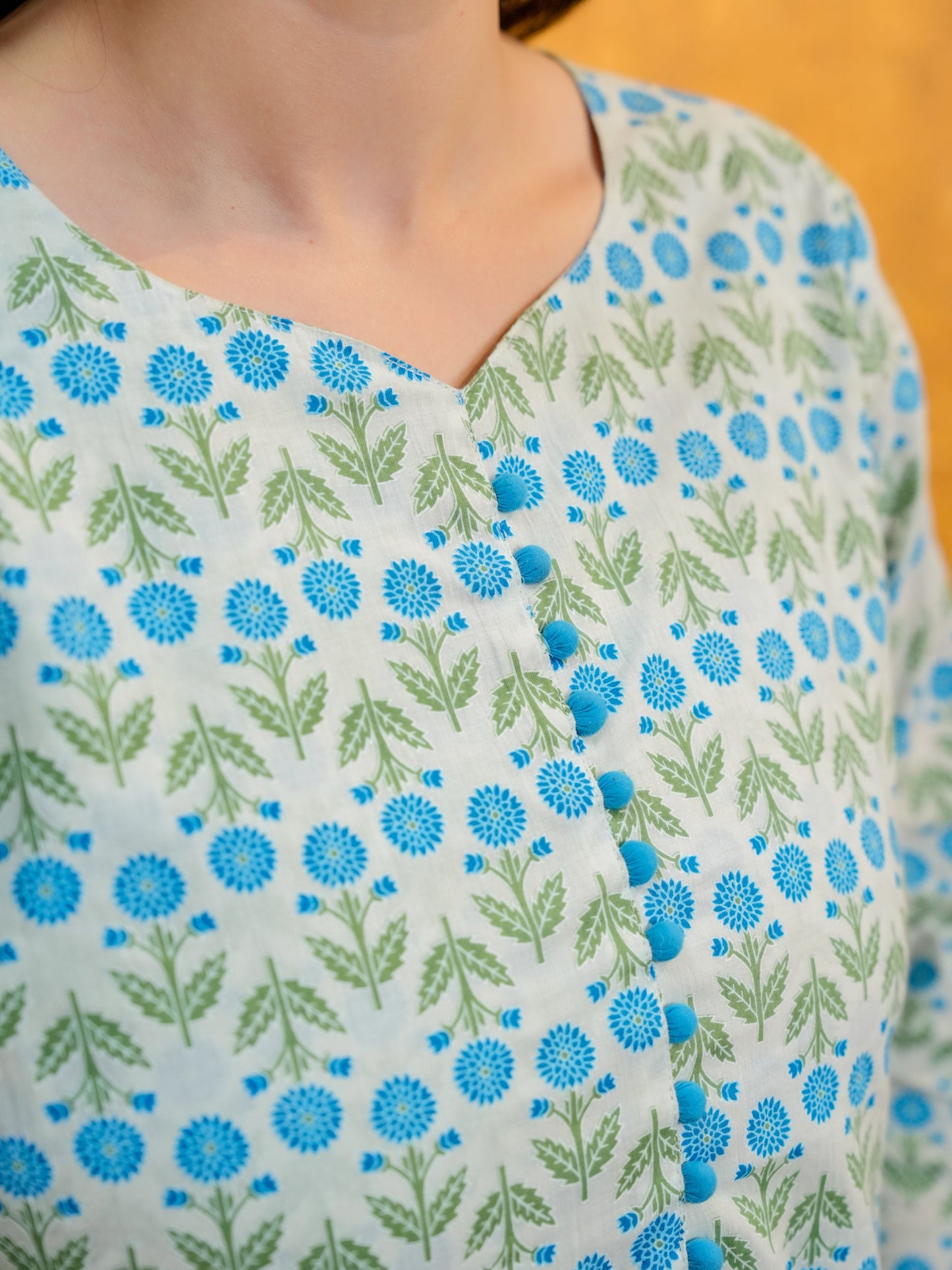 Soft Cotton Floral Flared White Kurta