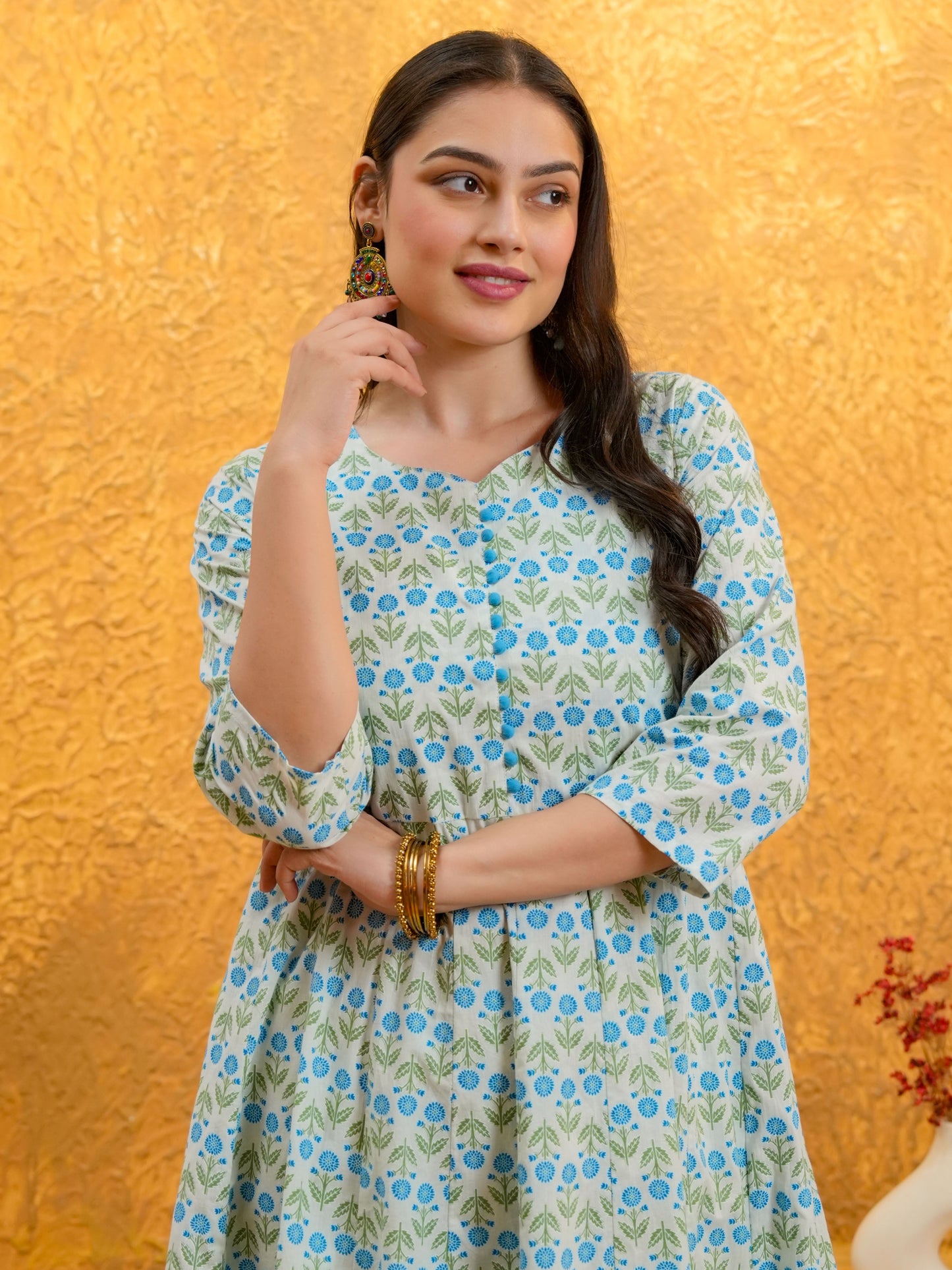 Soft Cotton Floral Flared White Kurta