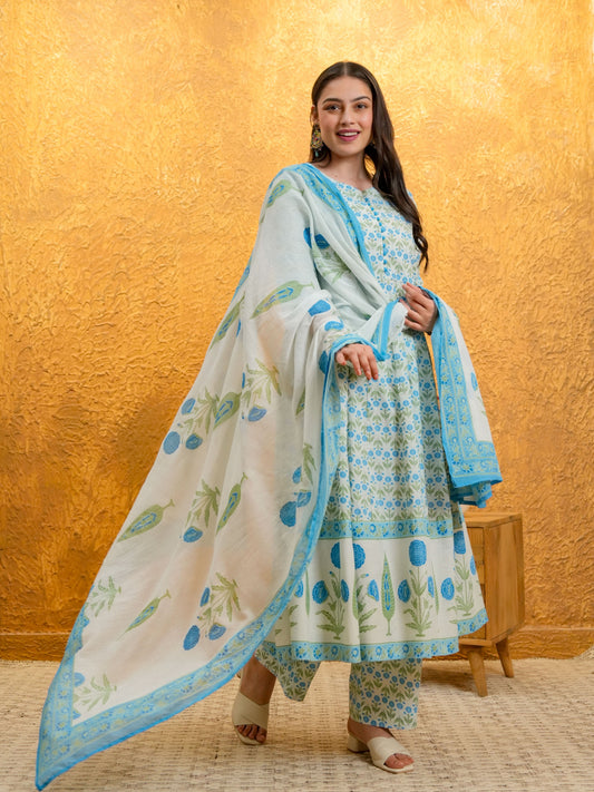Cotton Voile Floral White Dupatta