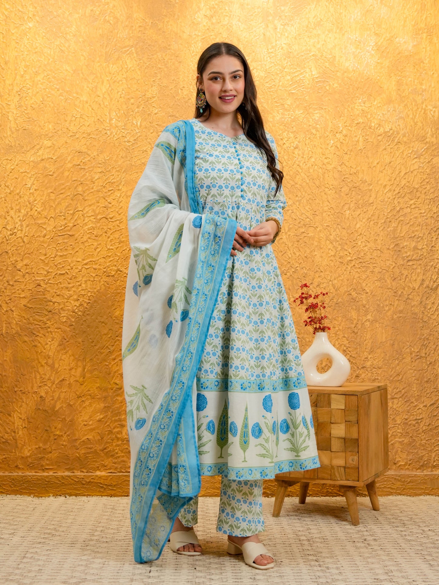 Cotton Voile Floral White Dupatta